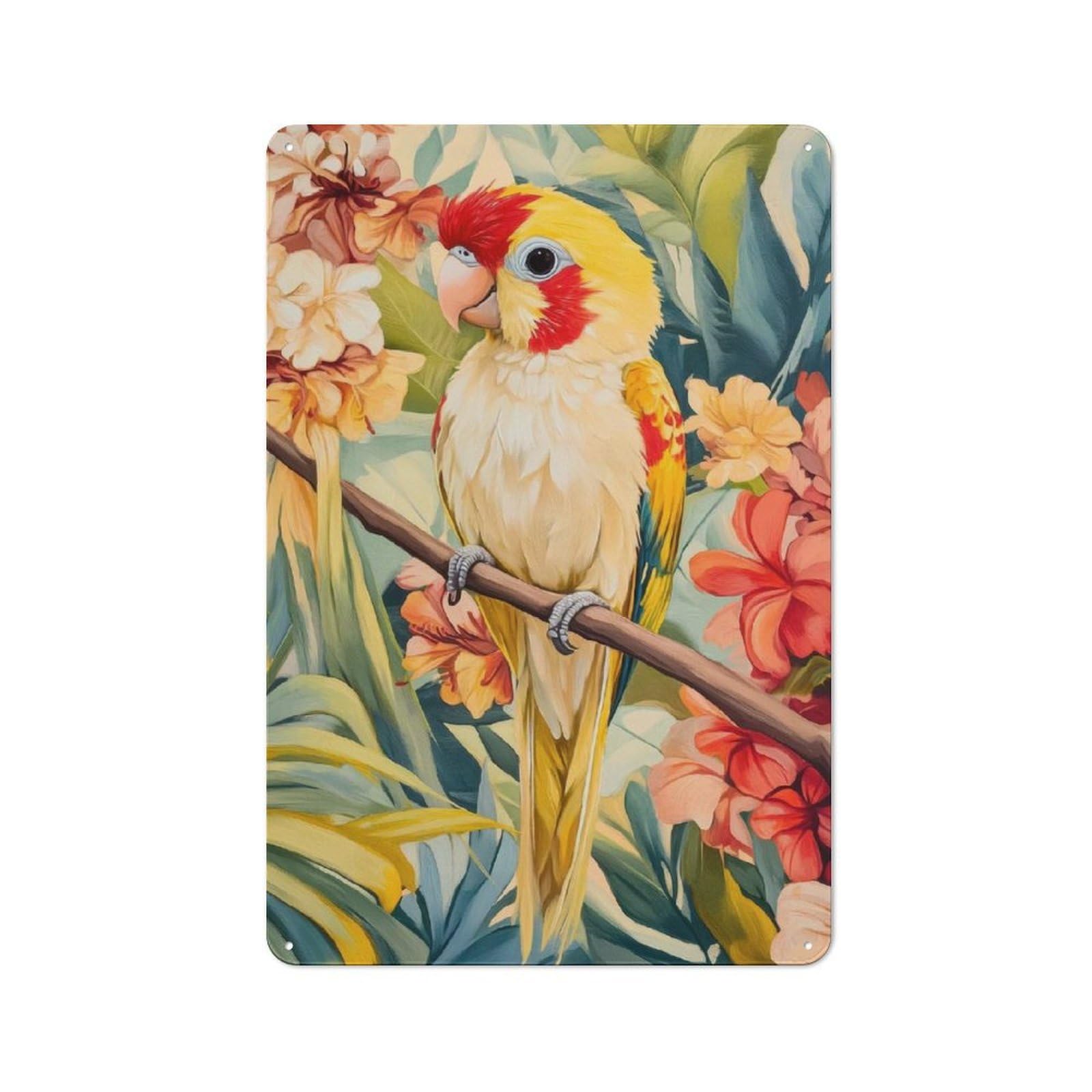 Junmoney Parrot In Tropical Flowers Retro Tin Sign 30X20cm For Workshop Wall, For Home Interiors And Metal Sign Collectors