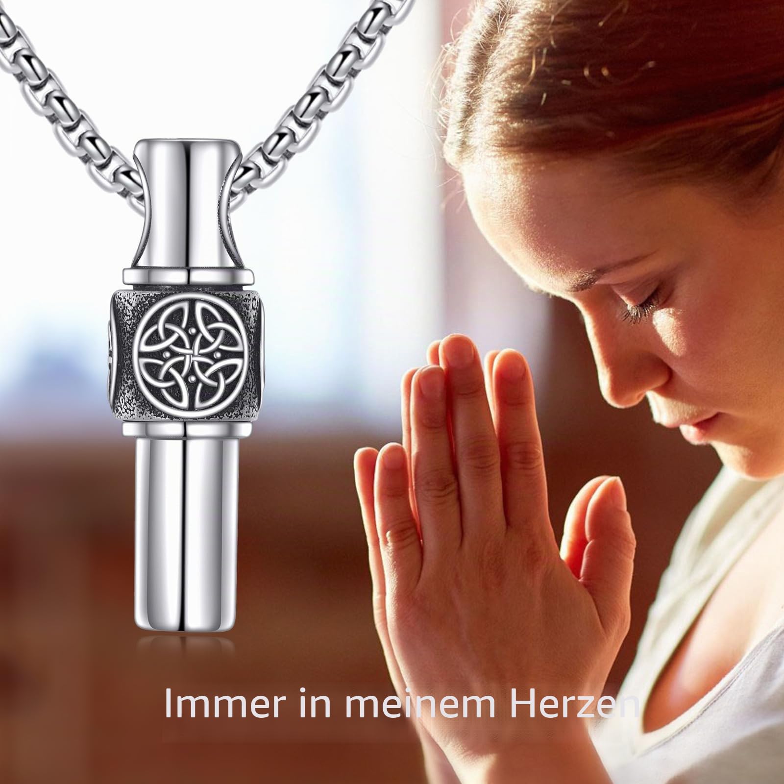 POPLYKE Wolf Keltische Urne Kette für Männer 925 Sterling Silber Bar Asche Halskette für Männer Damen Spinner Einäscherung Schmuck 20+2 Zoll