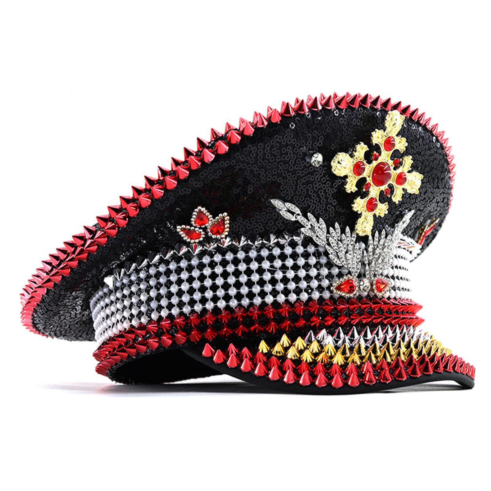 Paillettes Decorato Capitano Cappello Festival Cappello Da Sposa Cappello In Poliestere Traspirante per Festival Musicali