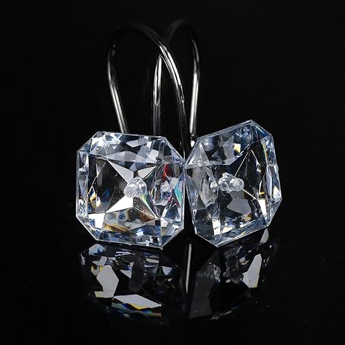 Miniatura 3 de 12 ganchos decorativos de cristal para cortina de ducha, de acero inoxidable, resistentes a la corrosión, cuadrados con diamantes de imitación para