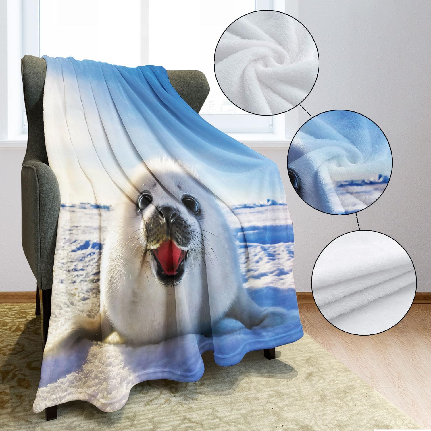 Cute Seal Throw Blanket for Women Girls Kids, Gifts for Seal Animal Lovers, Super Soft Warm and Lightweight, 40" x 50" - Image 4