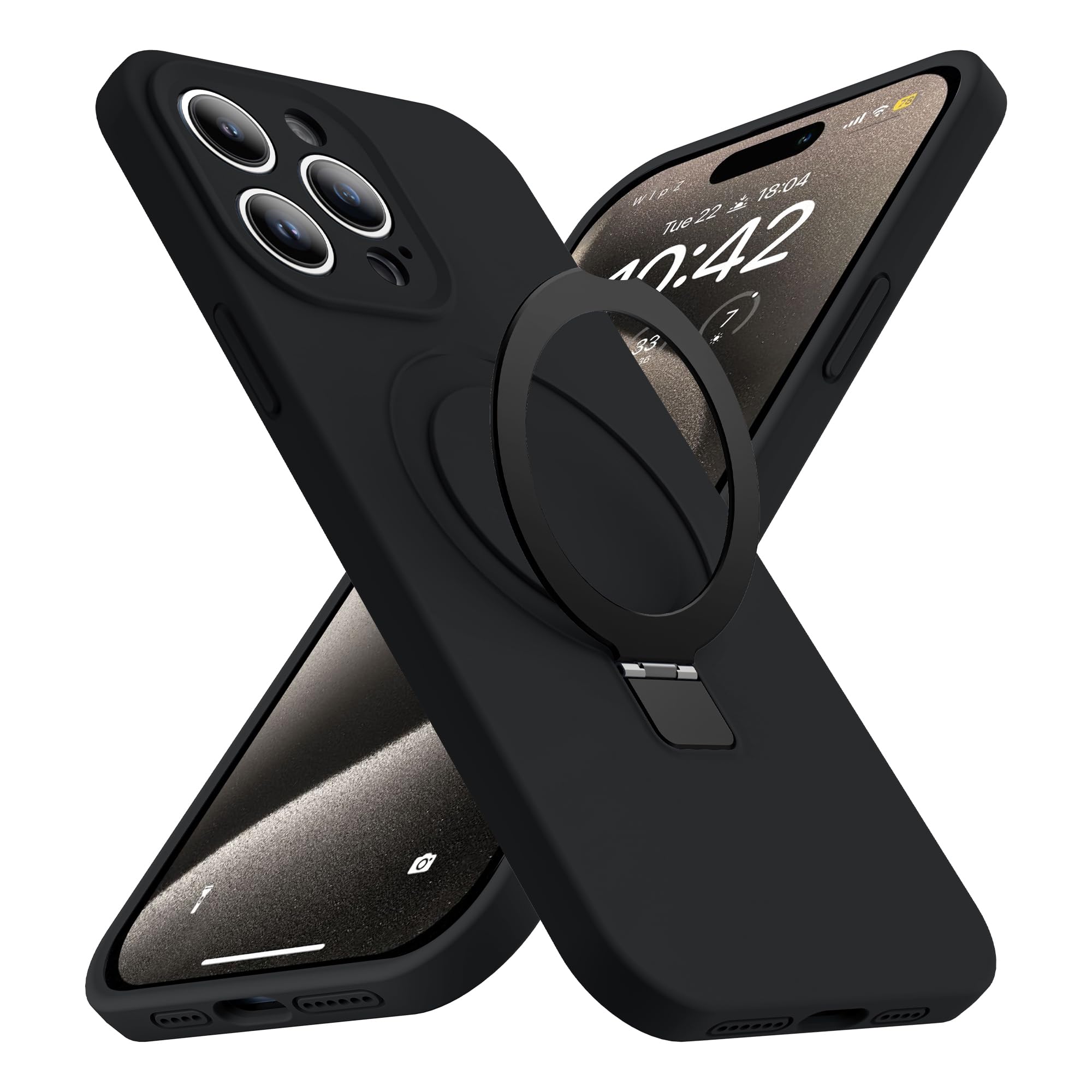 BOVOGAVA for iPhone 15 Pro Max Case with Magnetic Invisible Stand Compatible with MagSafe Military-Grade Protection Shockproof Liquid Silicone iPhone