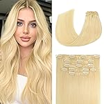 Aison Blonde Clip in Hair Extensions Real Human Hair 70G Bleach Blonde 100% Remy Human Hair Soft Silky Straight 7pcs 16clips One Pack (18 Inch 613)