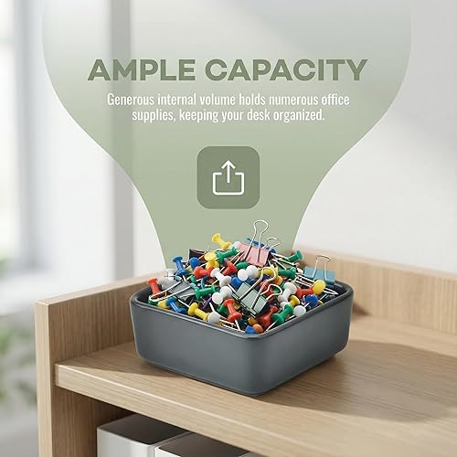 Miniatura 2 de Juego de 2 dispensadoresorganizadoressoportes cuadrados de cerámica para escritorio, bonitos soportes para clips y pines de oficina (amarillo)