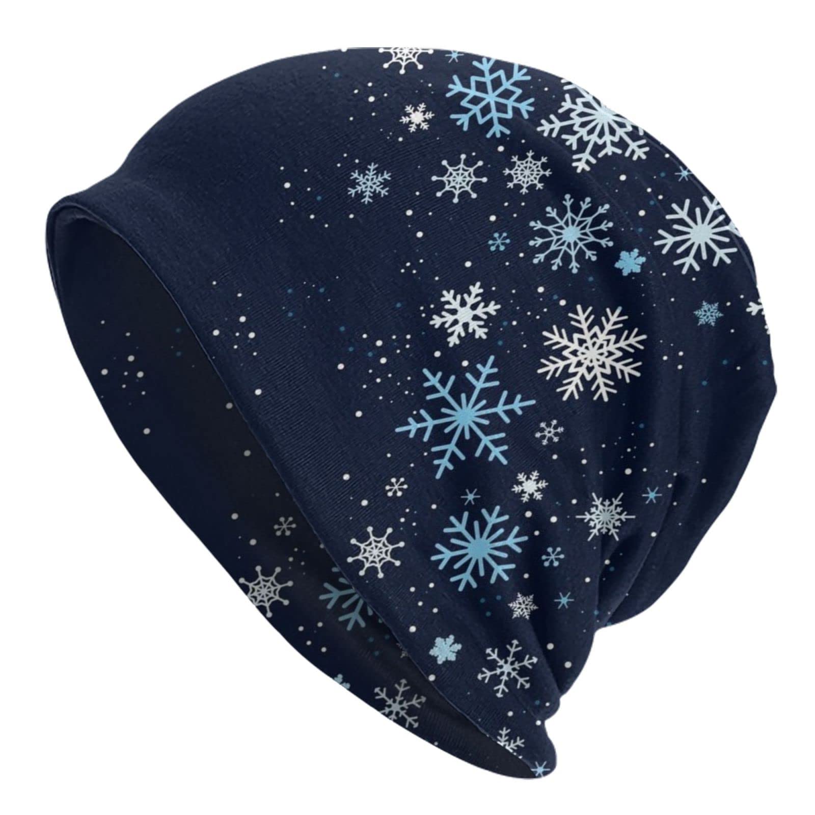 FJQWKLF Christmas Snowflakes Blue Beanie Chemo Hat Cancer Headwear Knitted Hats Baggy Slouchy Scarf Cap for Adults