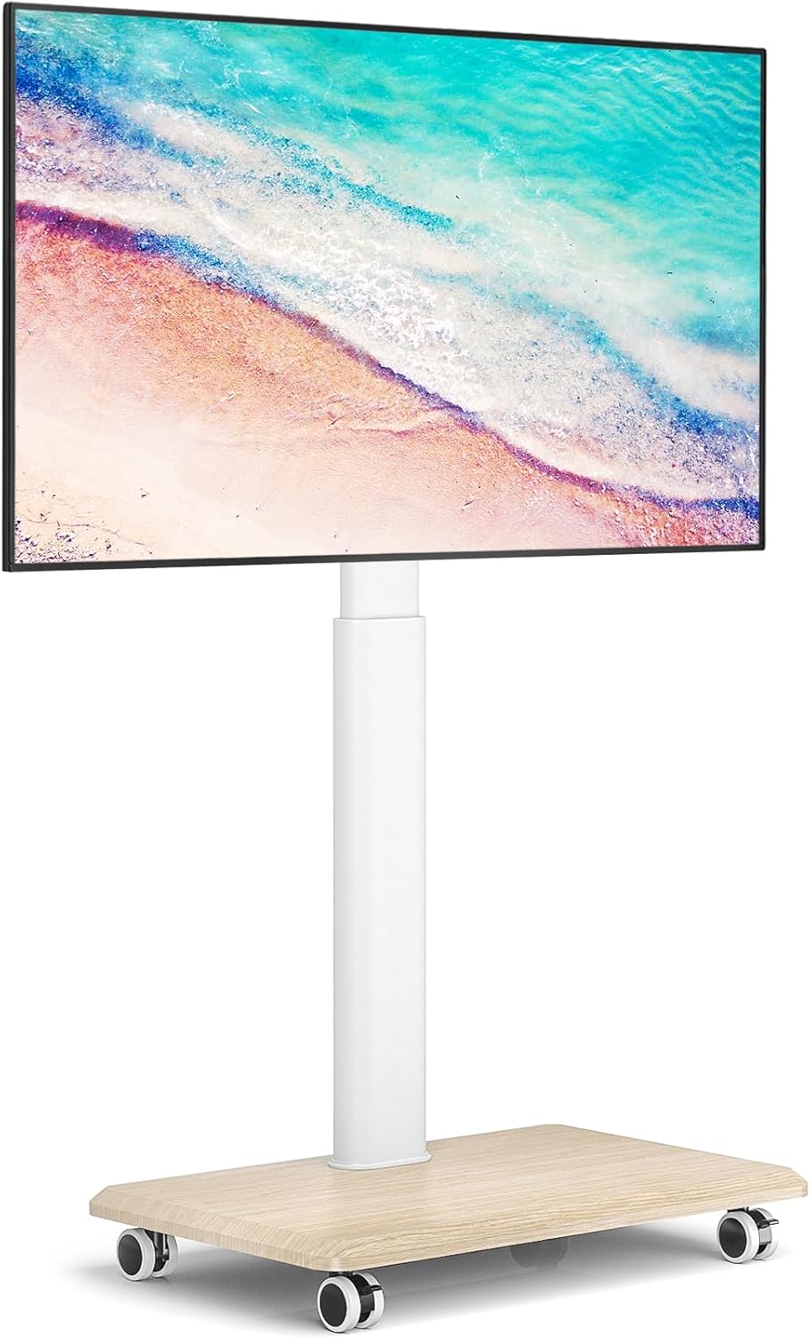 YOMT Portable Floor TV Stand on Wheels for 32-70 Inch TVs, Tall Universal Rolling TV Stand with Swivel Mount, Elegant Lockable Mobile TV Cart with Wood Base for Living Room, Bedroom, Dorm (White) White Basic