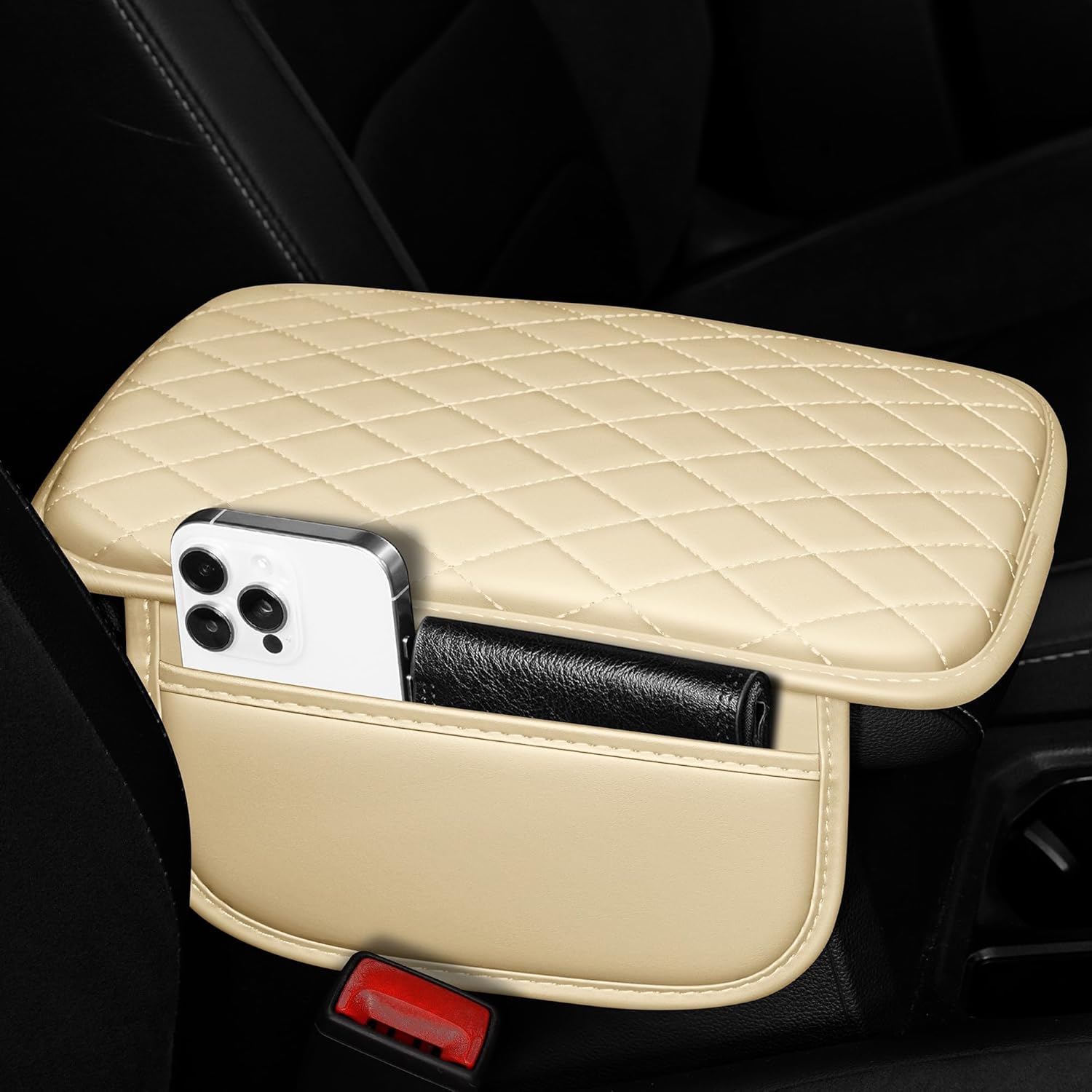 Car Center Console Cover Custom Fit for Subaru Forester Leather Car Armrest Cover with 2 Storage Armrest Storage Box Cover Pad (Beige)