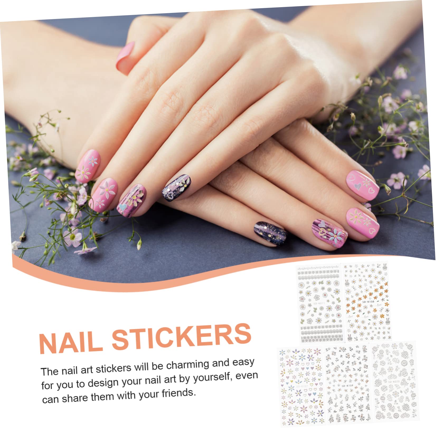 Healvian 15hojas Pegatinas Decorativas De Uñas Diseño Floral Calcomanías Autoadhesivas Para Manicura y Pedicura Para Diy y Fiestas Temáticas
