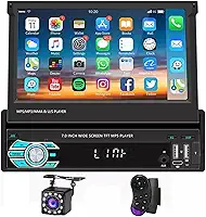 Central Multimidia Automotivo Tela Sensível ao Toque Retrátil de 7 Polegadas com Android Auto, CarPlay, Bluetooth e Câmera - Ideal para Dirigir com Segurança e Entretenimento em Viagens