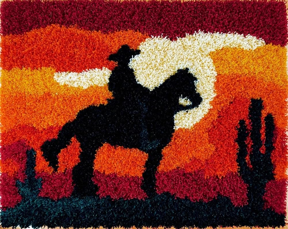 Kitquiver Latch Hook Kits for Adults Rug Sunset Rider DIY with Printed Canvas Crochet Yarn Handmade Embroidery Crafts Crochet for Home Decoration 15X20In