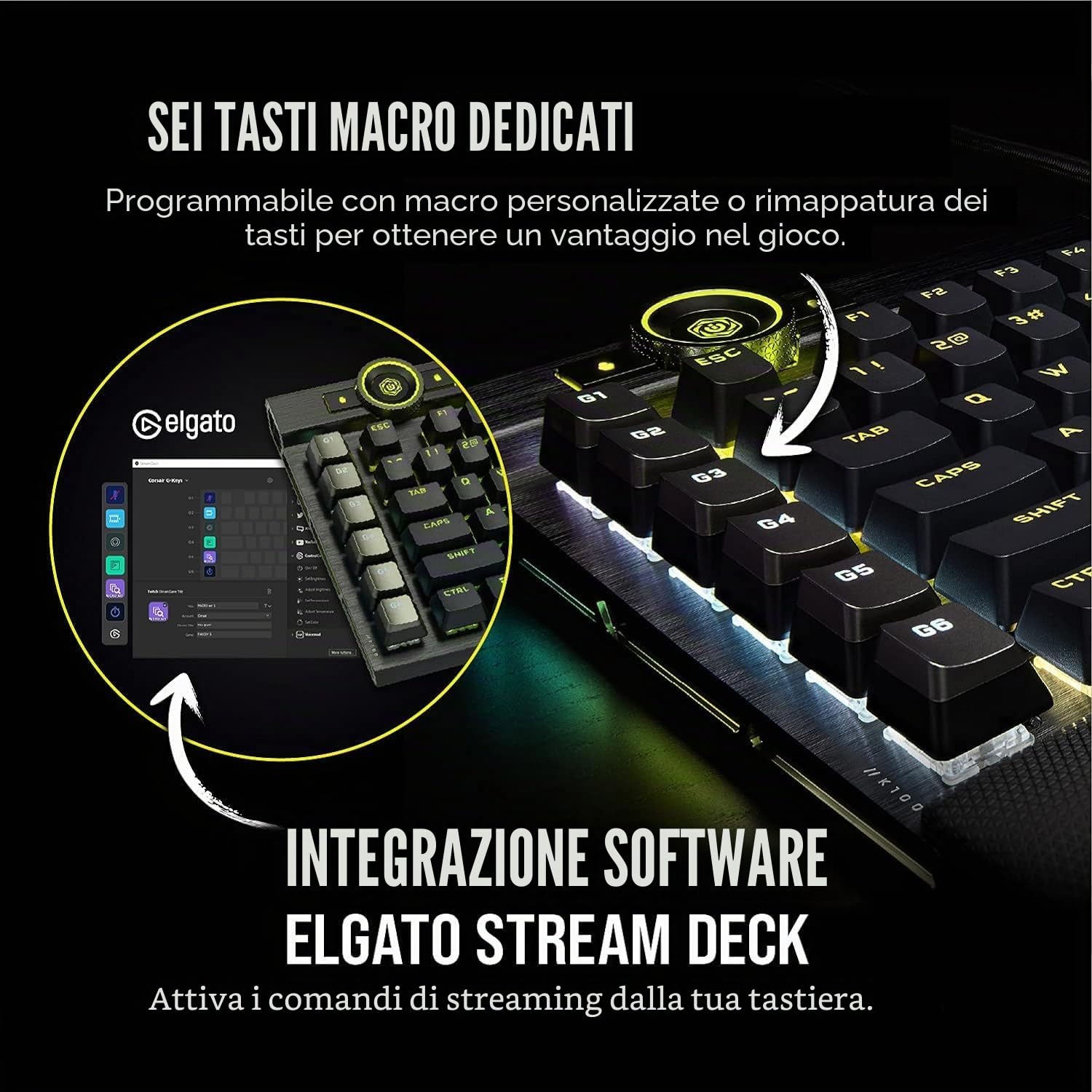 Corsair K100 RGB Tastiera da Gioco Ottico-Meccanica con Cavo - Interruttori OPX - Keycaps PBT - Integrazione Elgato Stream Deck - Compatibile con iCUE - PC, Mac, Xbox - AZERTY FR - Nero