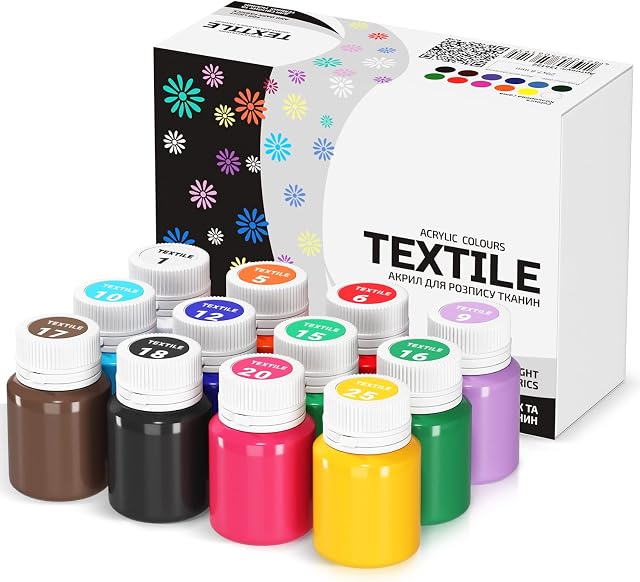 7 Artists Acrylic Fabric Paint - Premium Fabric Paints Permanent for Clothes - Non-Toxic Silk Paint for Children - 12 Fabric & Textile Paints - Fabric Paint for Clothes - Easy Washed Hands