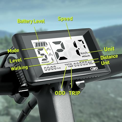 Miniatura 7 de Pantalla LCD Ebike hembra de 5 pines C961 para Bafang BBS01B BBS02B BBSHD Mid Drive Motor, computadora de pantalla Ebike con protocolo UART 0-9