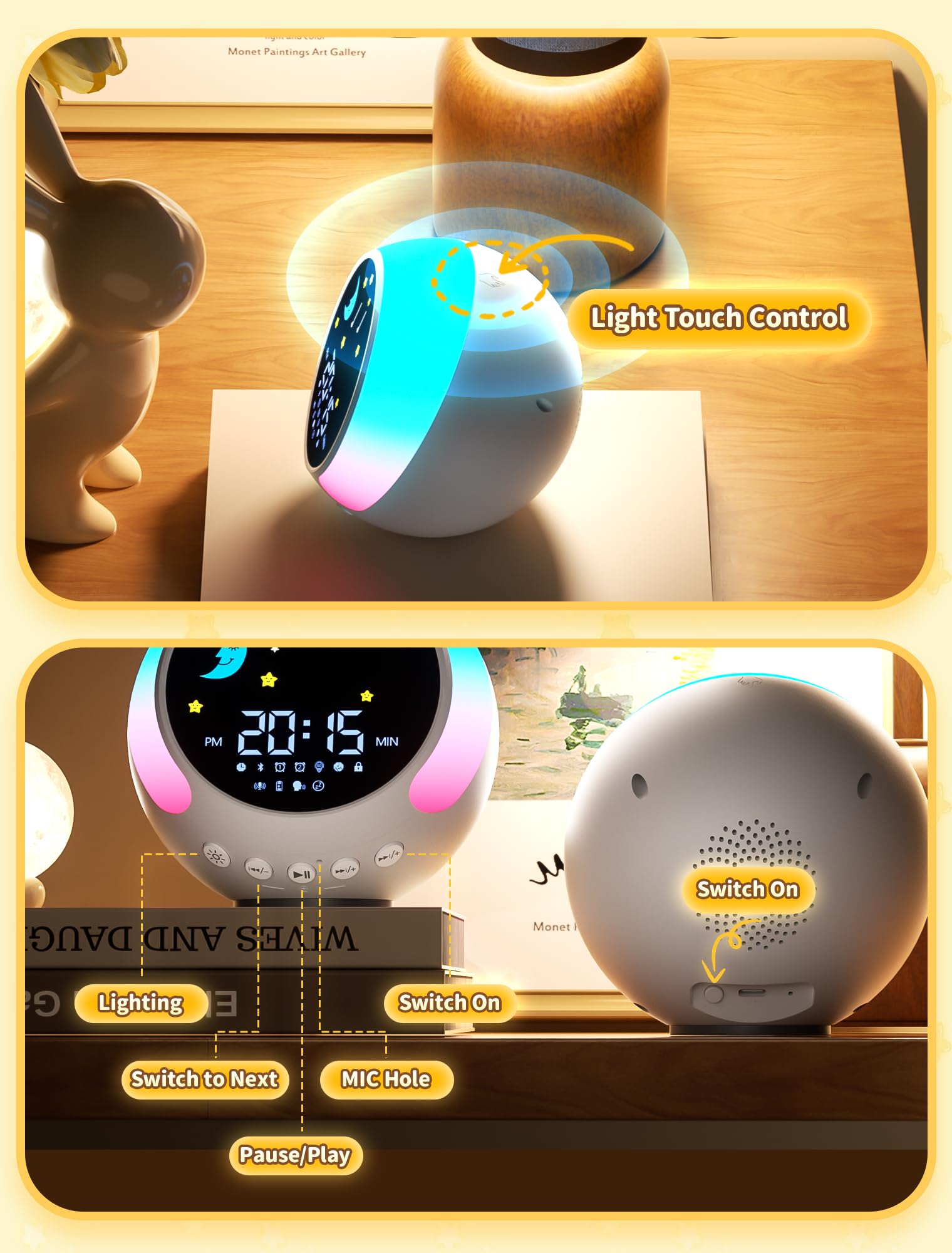 NEUTYPECHIC Entrenador del Sueño para Niños con Luces Nocturnas, Despertador Digital Bluetooth Infantil con Luz, Reloj Digital para Niñas y Niños