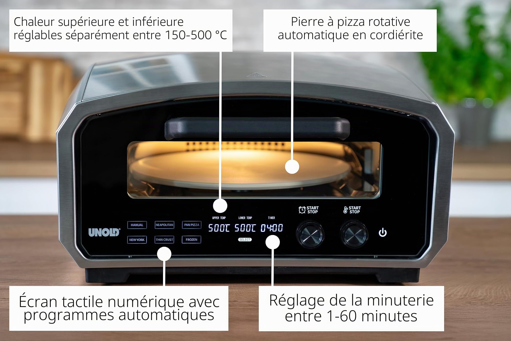 Unold 68916 Pizzaofen Enzo Inkl. Pizzastein, 500?c (68916)