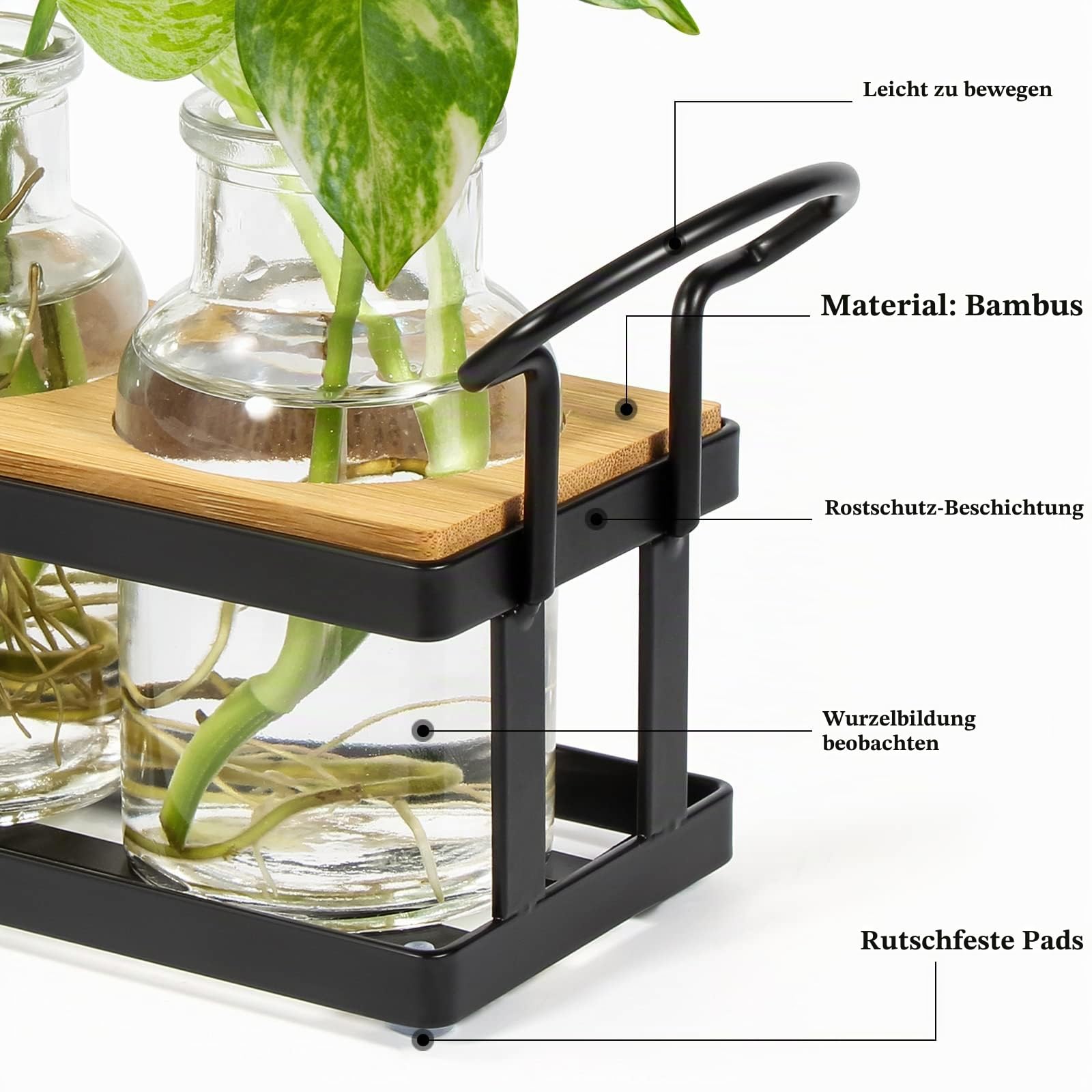 Pflanzenterrarium mit Metallständer, Glas Reagenzgläser mit Metallständer Für Blumen Mit Ständer Holz -pflanze im glas Propagation Station Für Deko Wohnzimmer Outdoor Taufe Schreibtisch deko