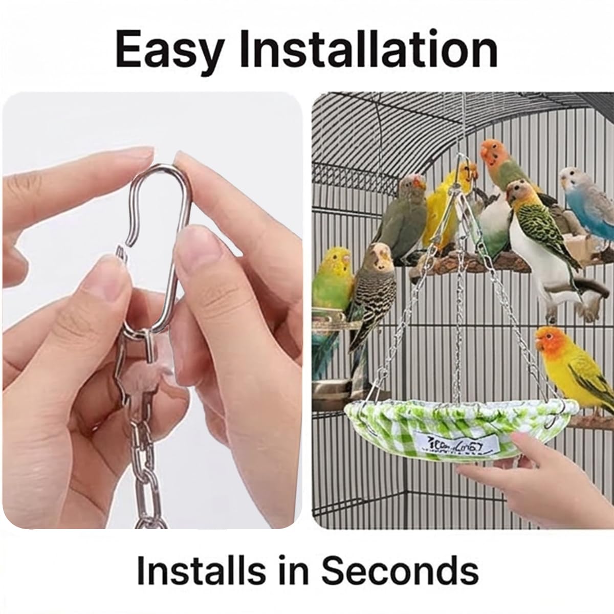 Nid d'oiseau pour perruche - Imperméable - Niche de couchage pour perruche - Accessoire de cage - Nid lavable pour perruches - Inséparable - Stable avec chaîne - Vert - Diamètre : 15 cm