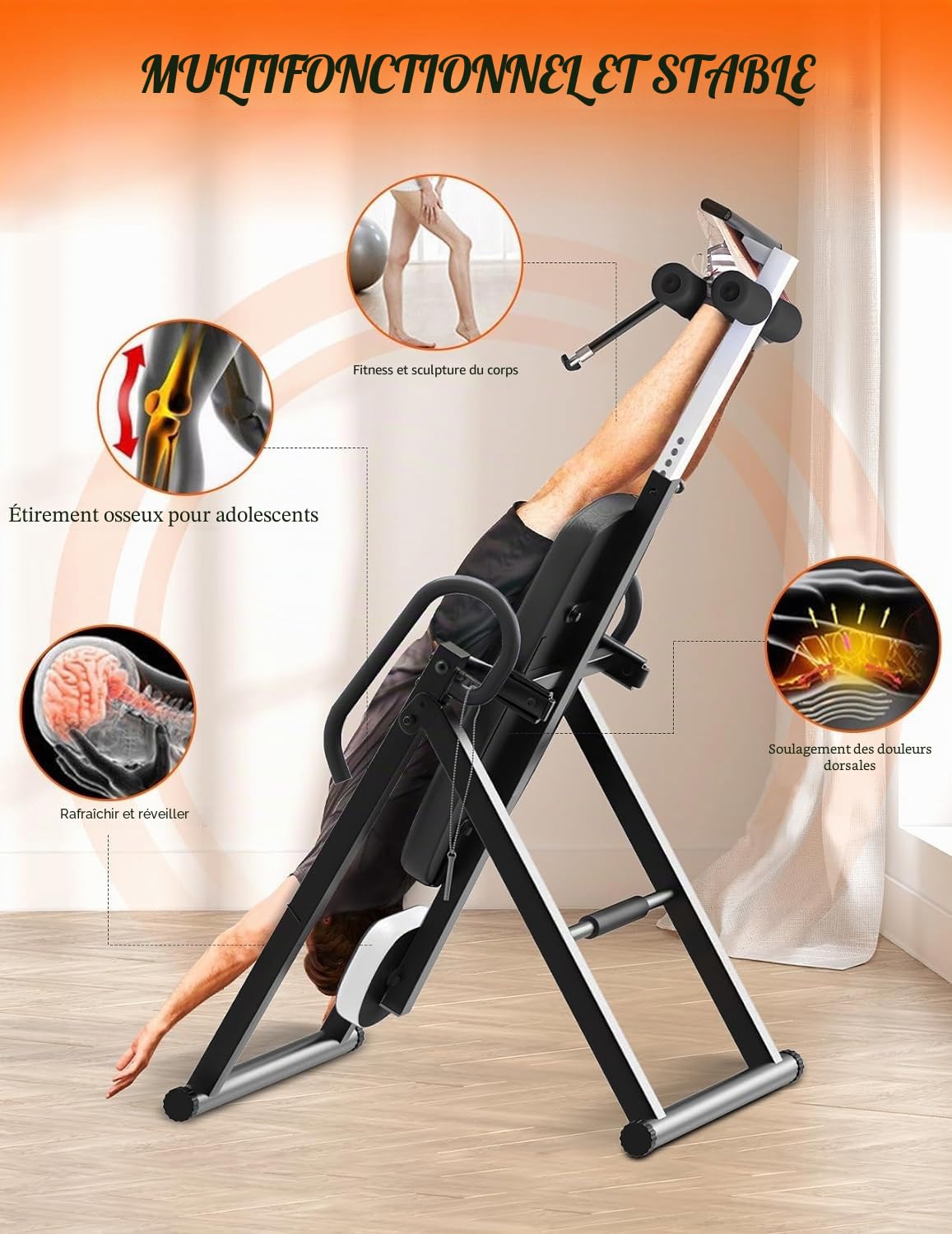 YOLEO Gravity Table d'inversion Robuste avec appuie-tête réglable et Ceinture de Protection pour soulager la Douleur