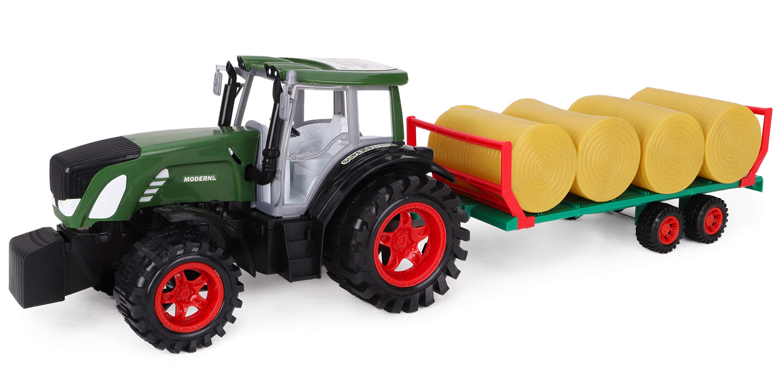 ToylandⓇ 80cm Friction Powered 2 Assorted Farm Tractor & Trailer - Farm Yard Playsets - Toy Tractors (Green)