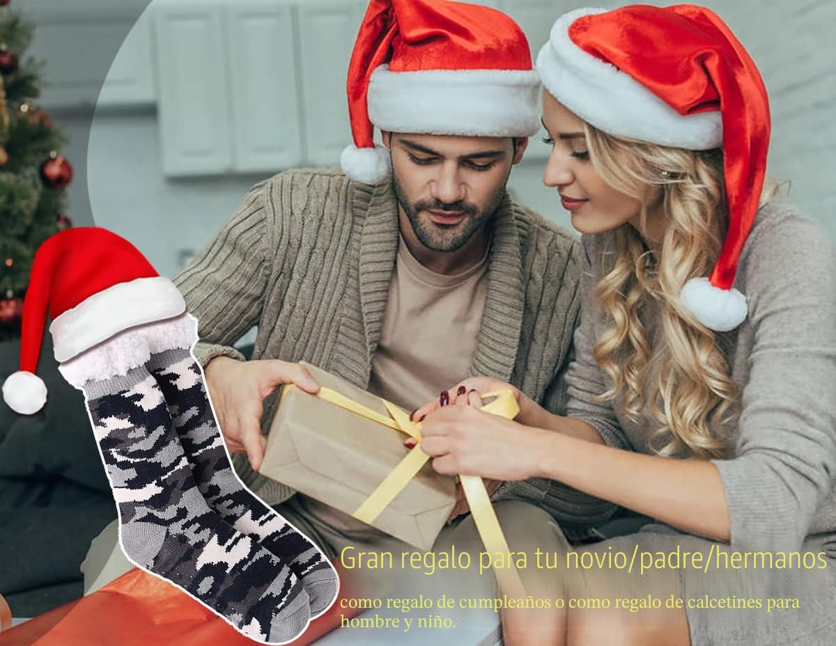 Hombre Navidad Calcetines Invierno Gruesos EU 38-46,Calentar Pantuflas de Estar,Por Casa Super Suaves Cómodos Calcetines Antideslizante