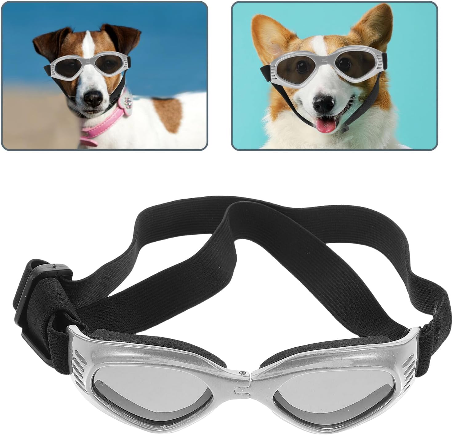 NUOBESTY Pet Sunglasses Dog Goggles Silver Anti-uv Windproof Small to Medium Breed Eyewear for Dogs and Cats Summer Outdoor Protection