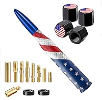Vista 10 de Antena de bala para camión con bandera de Estados Unidos con tapas de vástago de válvula, mástil para GM Chevy Silverado 1500 2500 3500 HD Ford F150