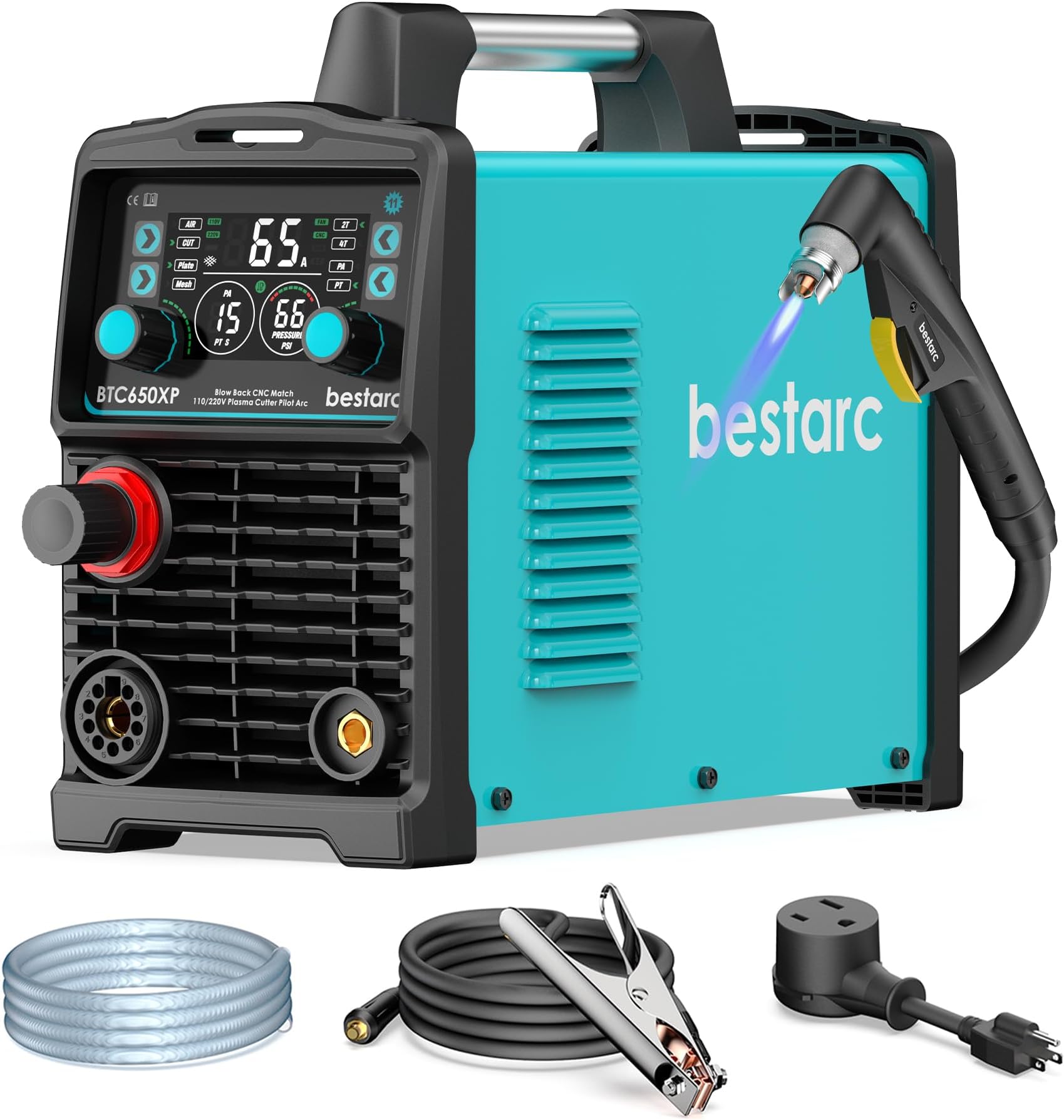 bestarc Plasma Cutter, [Blow Back Pilot Arc][Large LED][Air Sensor] 65A Non-HF CNC bestarc Plasma Cutter Machine 110V/220V Dual Voltage, 5/8" Clean Cut 1.18" Max Cut, Post Flow 2T/4T for Beginners DIY