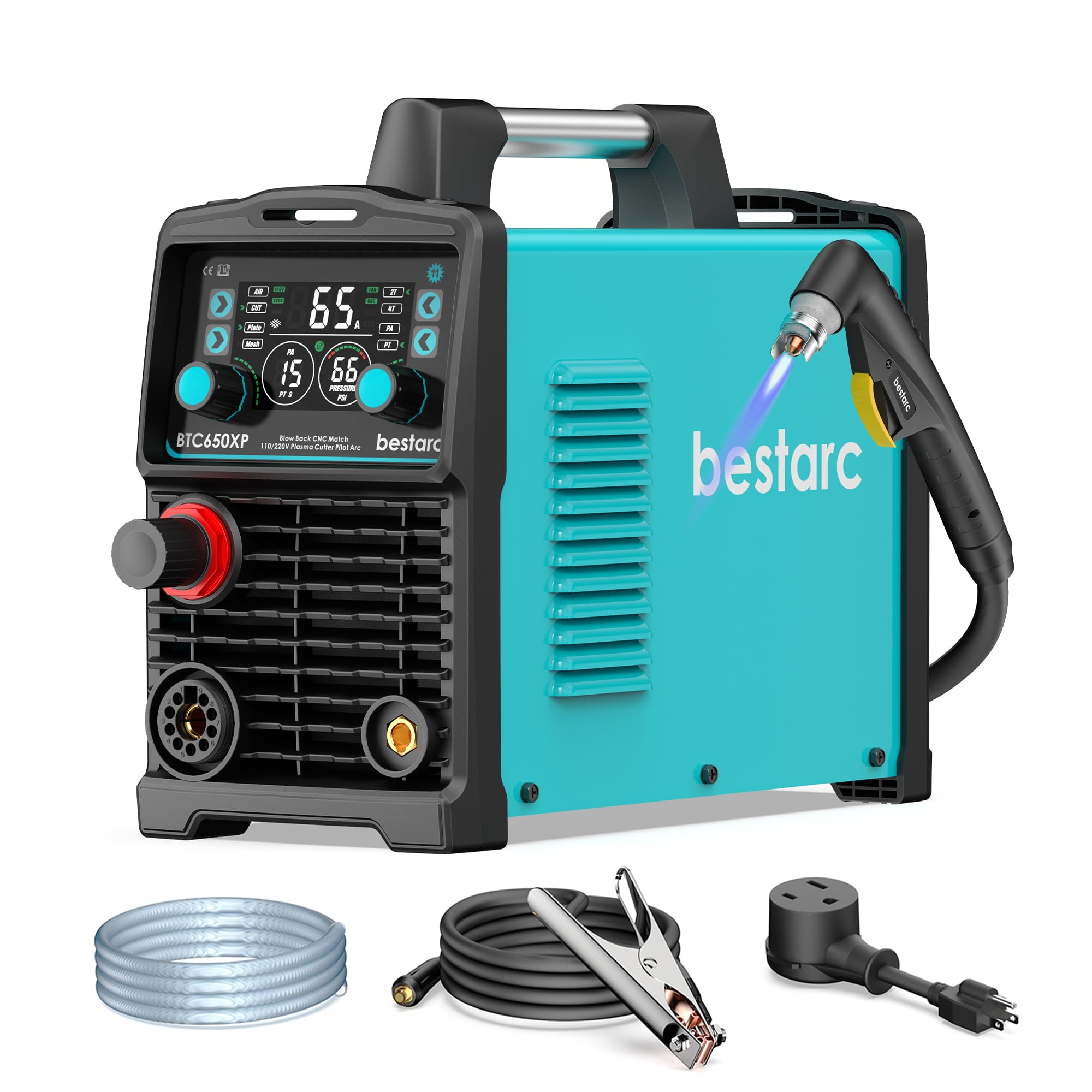bestarc Plasma Cutter, [Blow Back Pilot Arc][Large LED][Air Sensor] 65A Non-HF CNC bestarc Plasma Cutter Machine 110V/220V Dual Voltage, 5/8" Clean Cut 1.18" Max Cut, Post Flow 2T/4T for Beginners DIY