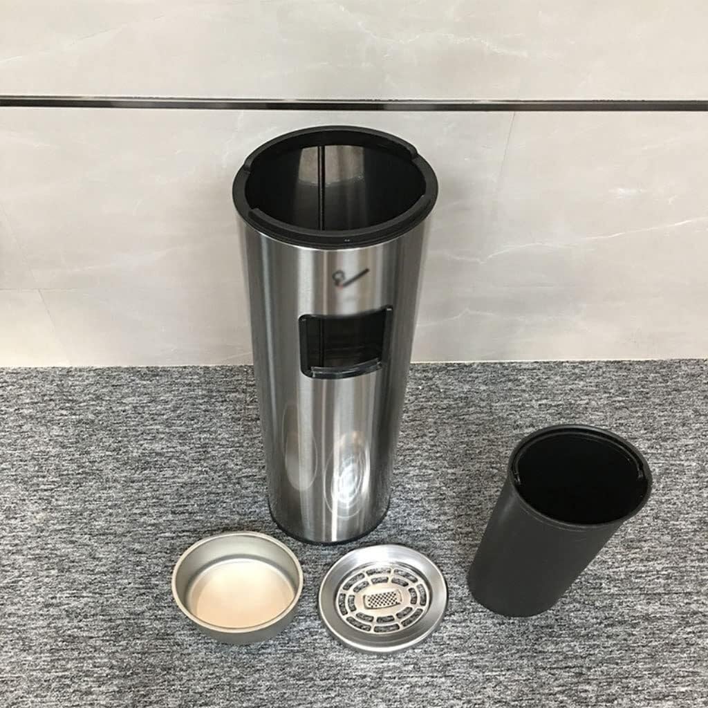Stainless Steel Ashtray Trash Can with Removable Lid, Vertical Soot Column for Indoor & Outdoor Use