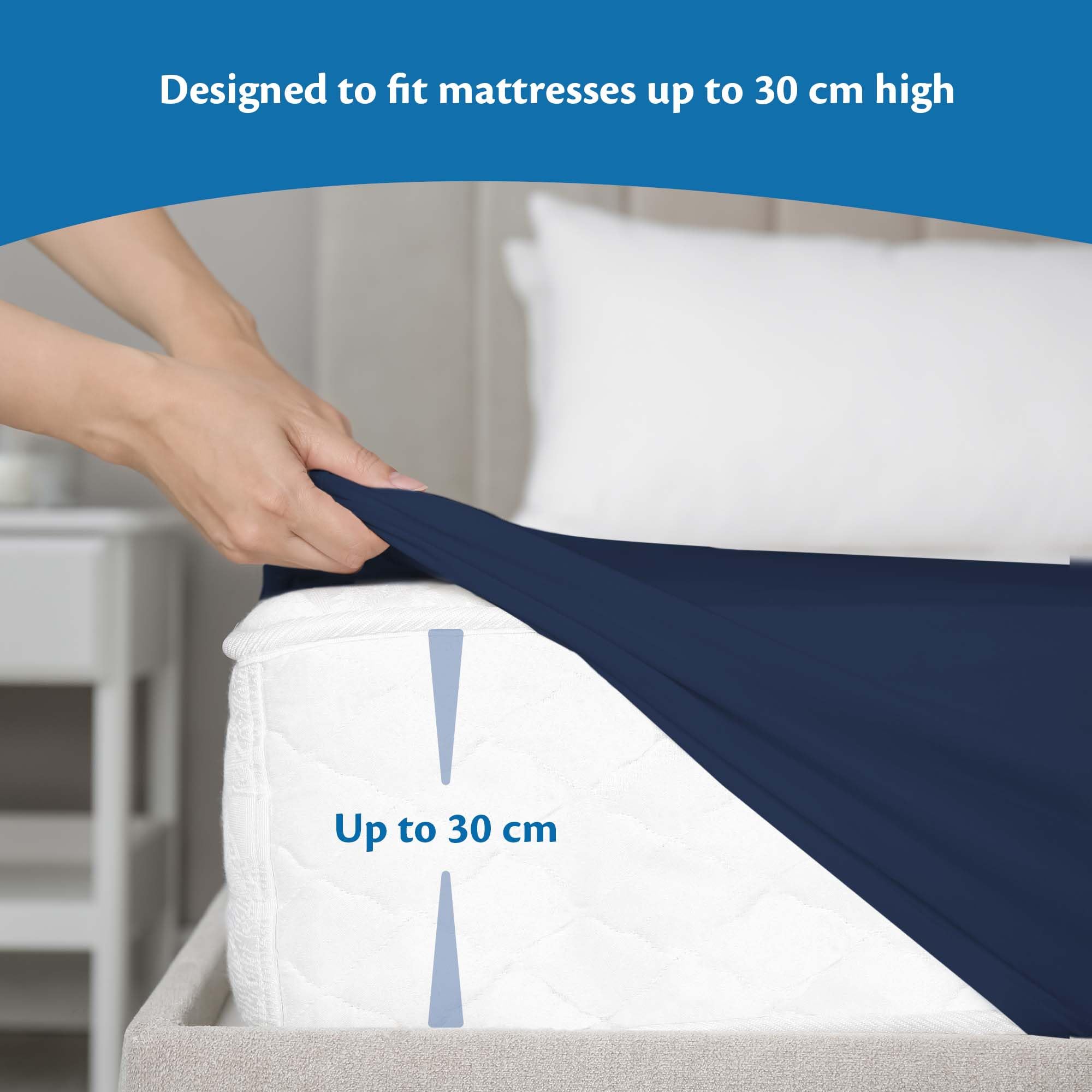 King size Fitted Sheet for Size 150x200 cm in Blue Navy Microfiber Bottom Fitted Sheet Deep Pocket 12 inch (up to 30cm) in Soft Brushed Microfiber Fabric Easy Care Shrinkage and Fade Resistant - Image 3