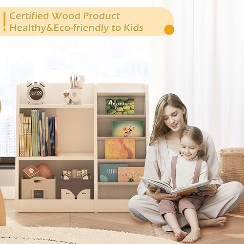 Miniatura 220 de Estantería de madera rosa de 4 niveles para niños, estantería de 5 capas, estante para libros de almacenamiento para bebés, organizador de juguetes