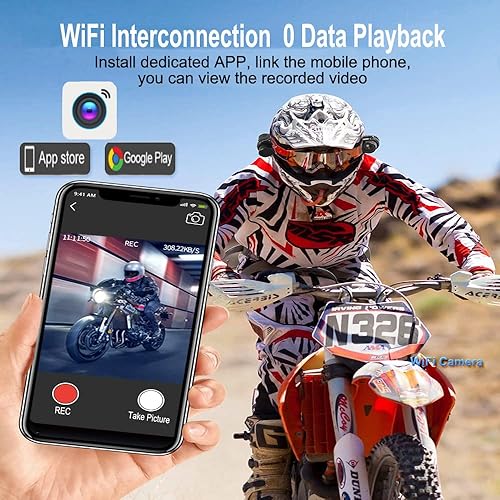 Miniatura 5 de VSYSTO Cámara HD 1080P para casco de motocicleta, cámara frontal y trasera portátil para exteriores, visión nocturna, cámara de acción impermeable