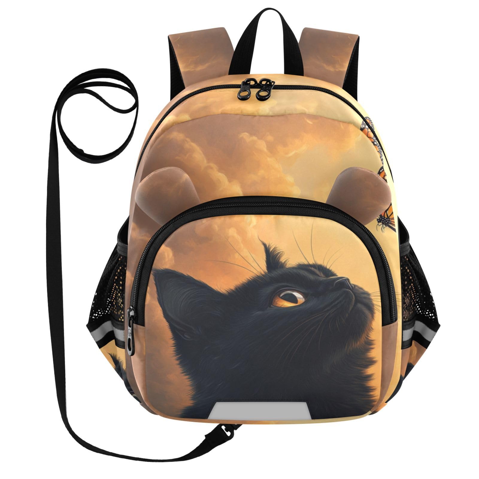 Black Cat Butterfly Toddler Harness Backpack for Boys Girls 3-6 Years Kids Backpack with Anti Lost Safety Leash Child Leash Backpack for Travel Walking Preschool