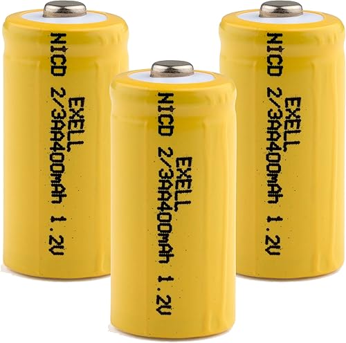 Exell - Paquete de 3 baterías recargables de níquel cadmio de 1,2 voltios, 23 AA, 400 mAh, repuesto de batería para quitapolvos, ciclomotores