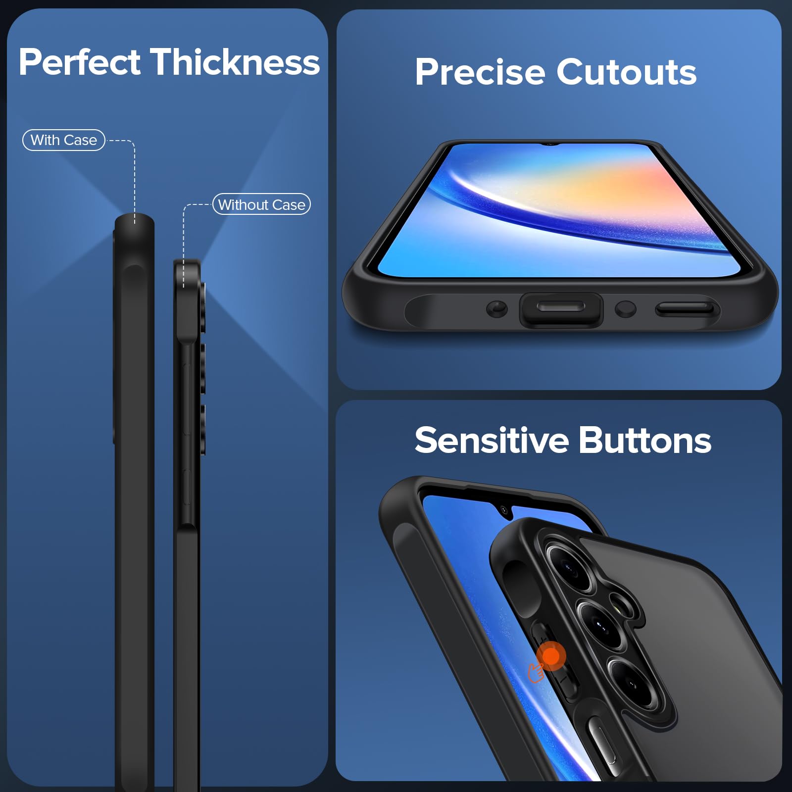 iVoler Cover Opaca per Samsung Galaxy A35 5G con 2 Pezzi Vetro Temperato, [Antiurto di Grado Militare] [Protezione Della Fotocamera] Custodia Traslucida Posteriore Sottile Anti-Impronte Case
