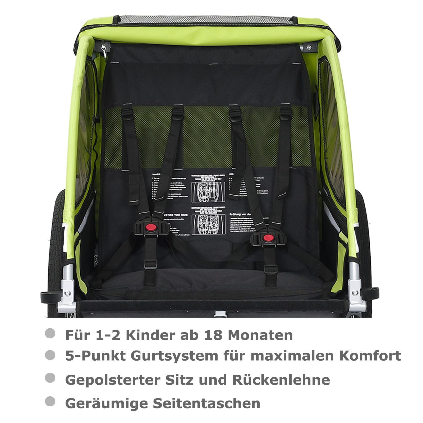 Kinderfietskar – fietsaanhanger – 360° draaibaar met vering – 2-in-1