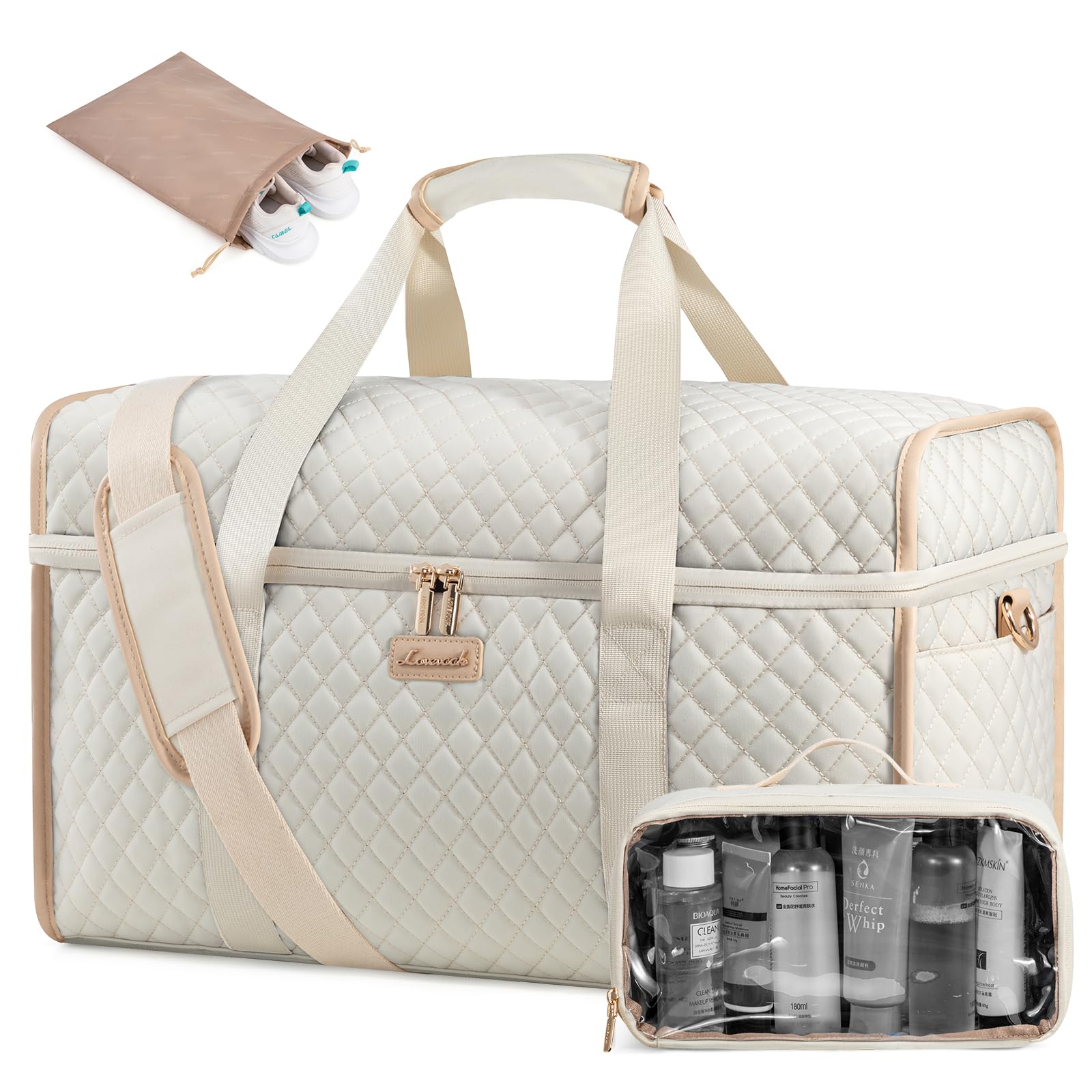 Foto de LOVEVOOK Bolsa de viaje para mujer, bolsas de viaje para mujer, bolsas de lona de mano para aviones, bolsa de noche con bolsa de artículos de tocador, bolsa de hospital para trabajo de parto y parto (imagen 1)