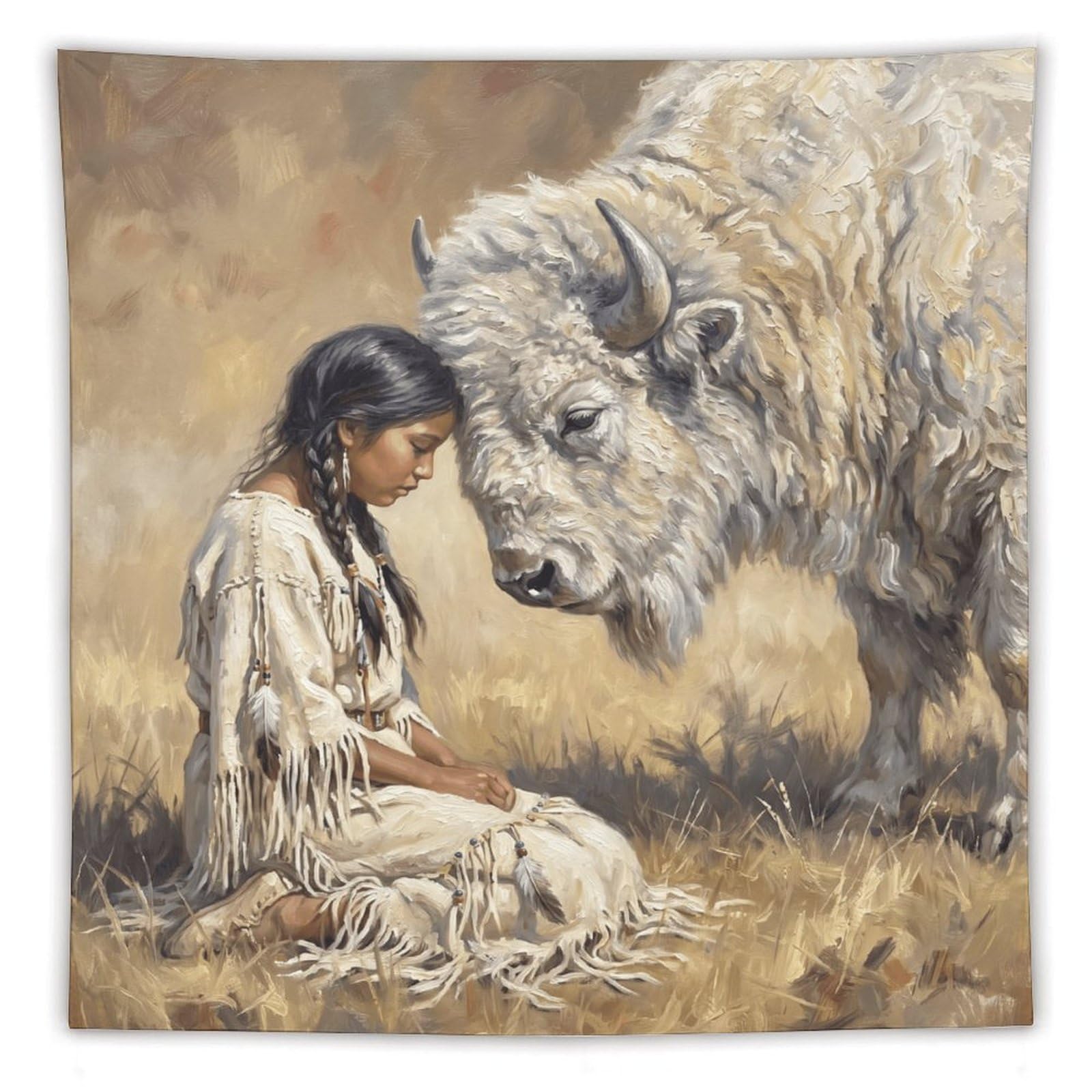 H3B8U2Y5 White Buffalo Woman Rustic Wall Tapestry, Realistic Illustration