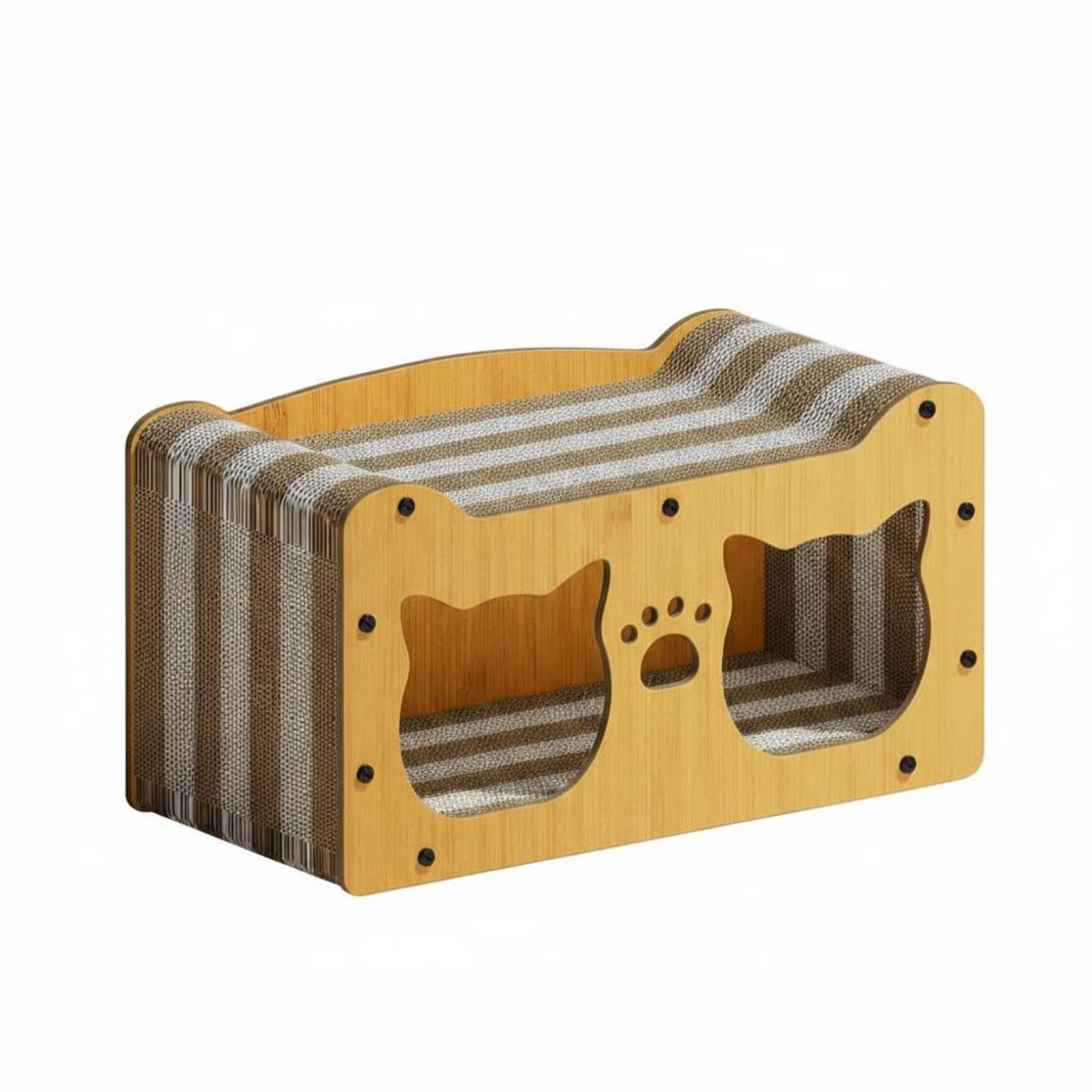 Jiuvaso Casa Tiragraffi per Gatti Rifugio Cuccia con Due Fori E Superficie Tiragraffi in Cartone Ondulato Struttura Stabile per Riposo E Adatta a Appartamenti, Bicolore, 56x30x29cm