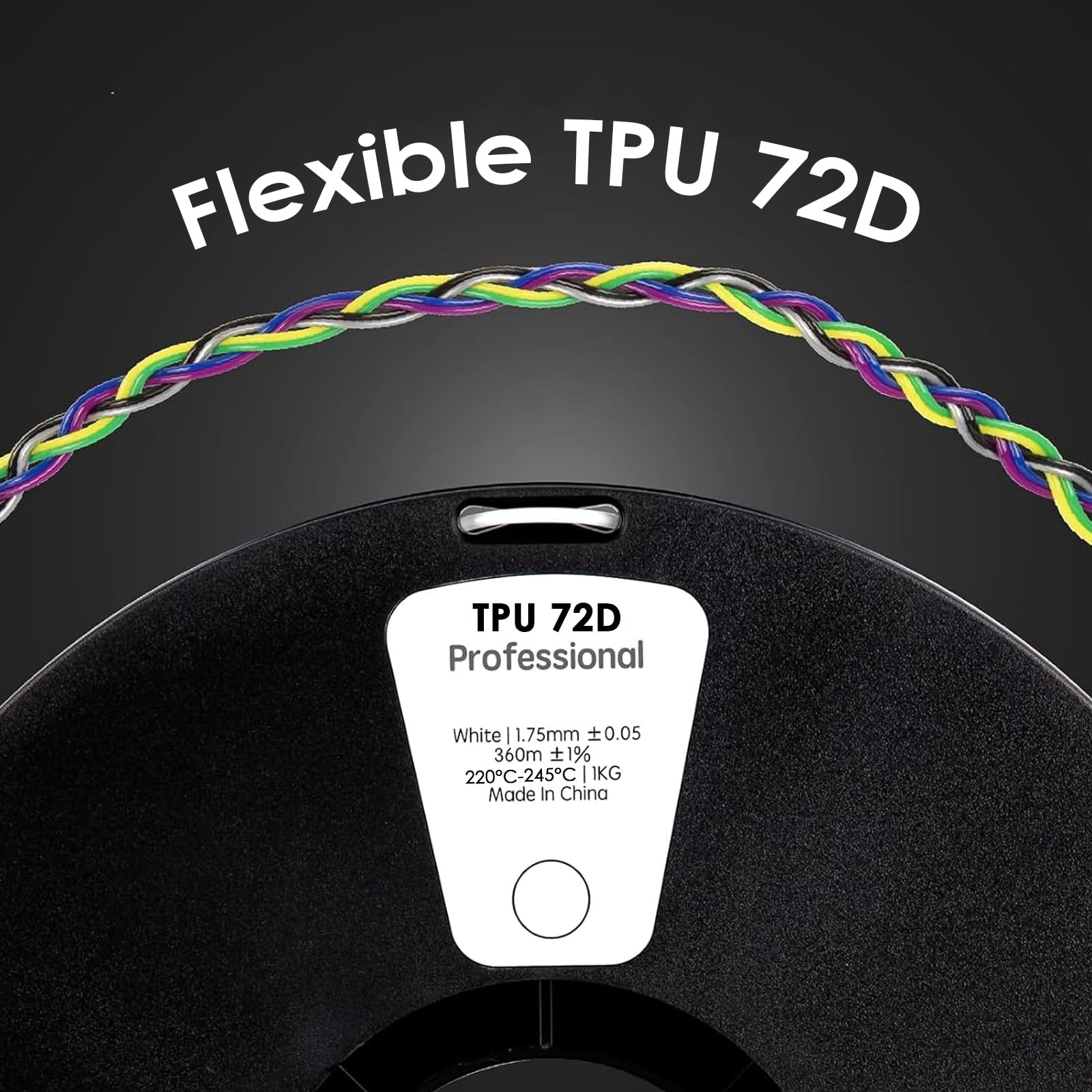TPU 72D Filament 1,75 mm, Flexibler Hartdrucker, weiß, 1 kg Spule, ±0,05 mm Genauigkeit(Black)