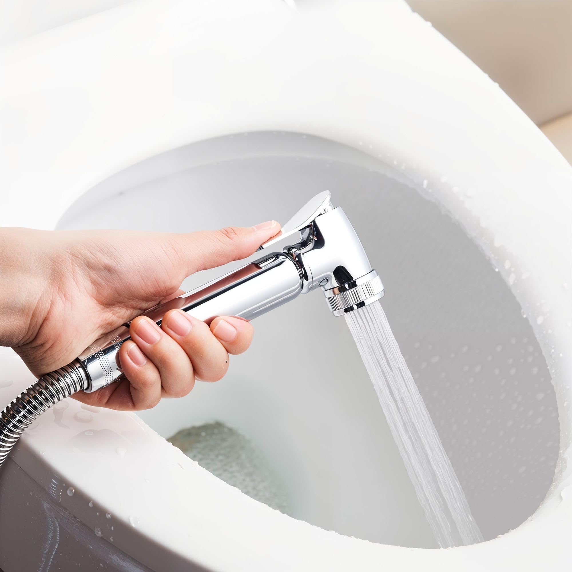 Douchette WC Bidet en Laiton Massif Chromé – Set Complet Soho Design avec Robinet d’arrêt Intégré, Flexible Métallique 120 cm, Montage G1/2”, Design Compact Moderne