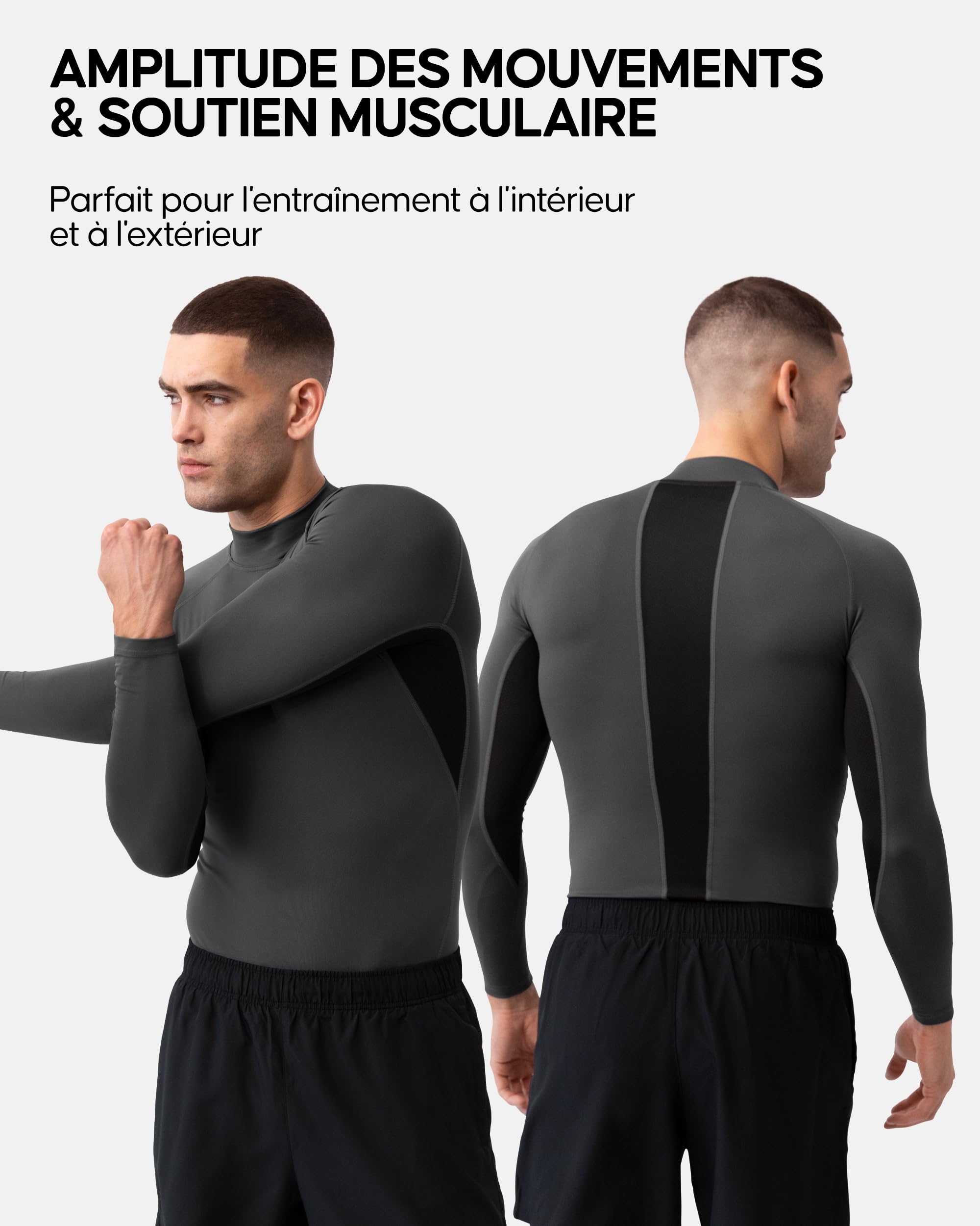 DANISH ENDURANCE T-Shirt de Compression à Manches Longues, Séchage Rapide pour Hommes, Maille Respirante, pour la Course & l'Entraînement, Lot de 2