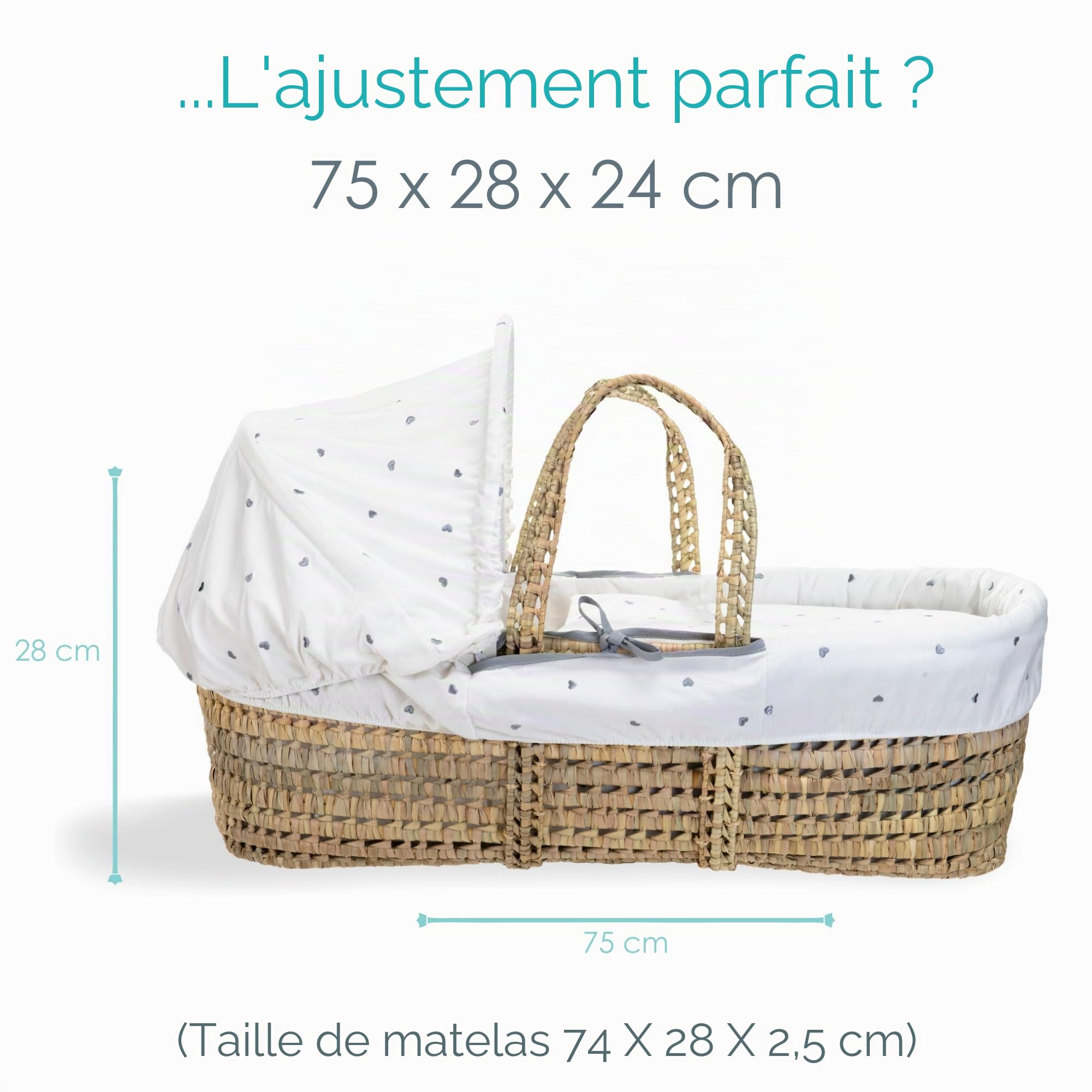 Clair de Lune Lullaby Couffin en Palmier avec Support Pliable Naturel 75 x 28 cm