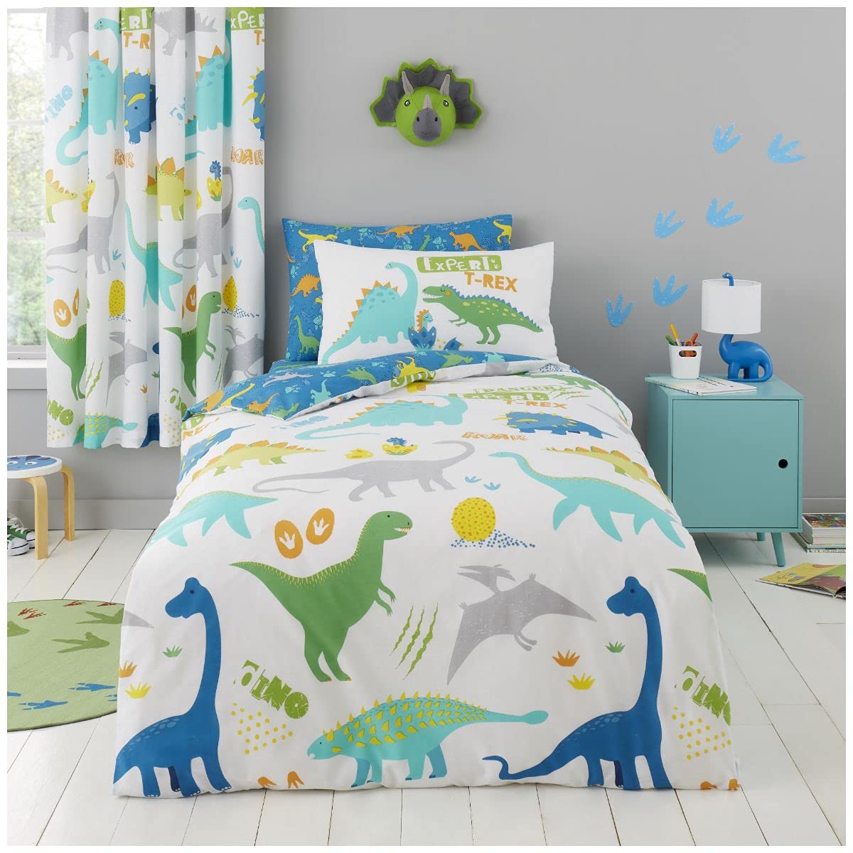GC GAVENO CAVAILIA Kids Dino Duvet, Luxury Dinosaur Bedding Bed Set, Reversible Duvets Single With Matching Pillow Case, Multi