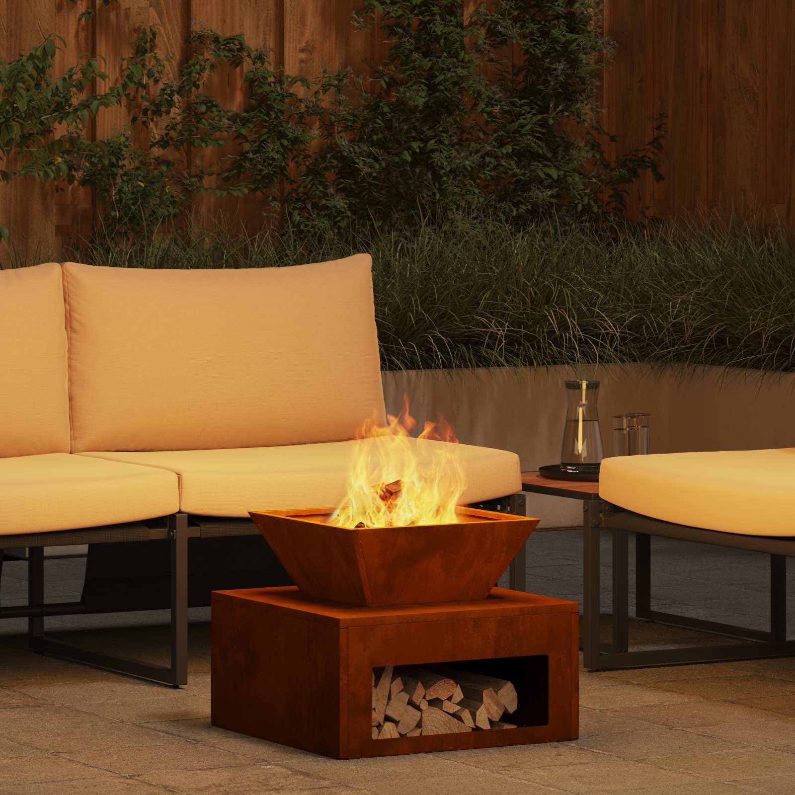 vidaXL Hoguera Oxidado 50 x 50 x 40 cm Acero autopatinable, Calefacción al Aire Libre, fogón Moderno, Estructura de Acero, Ideal para reuniones sociales, Espacio de terraza