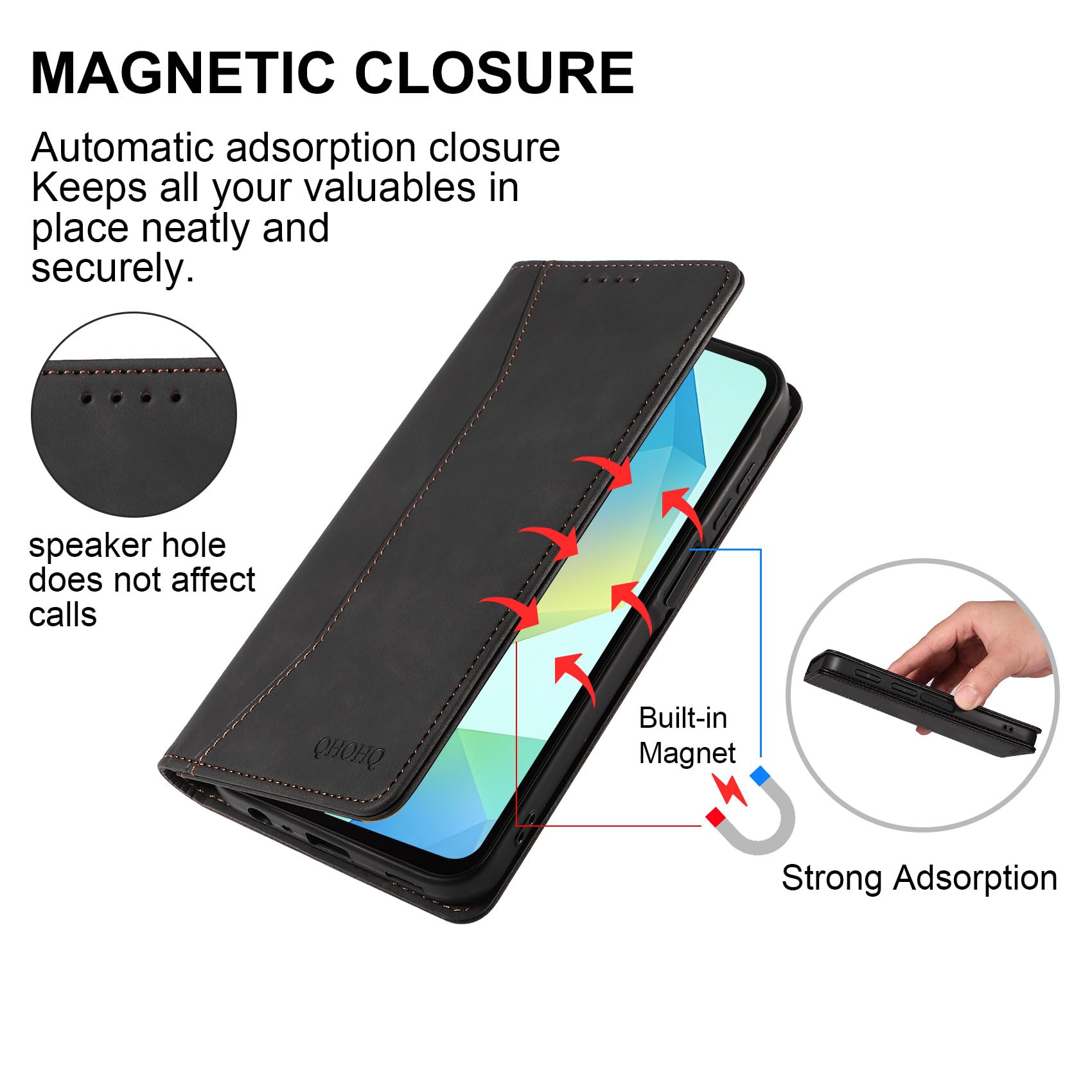 QHOHQ Cover per Samsung Galaxy A16 4G / A16 5G / A26 5G + Pellicola Prottetiva, [RFID Shieldon], Libro Custodia Portafoglio Premium Pelle PU, Slot Scheda, Chiusura Magnetico Aletta Antiurto Case Nero