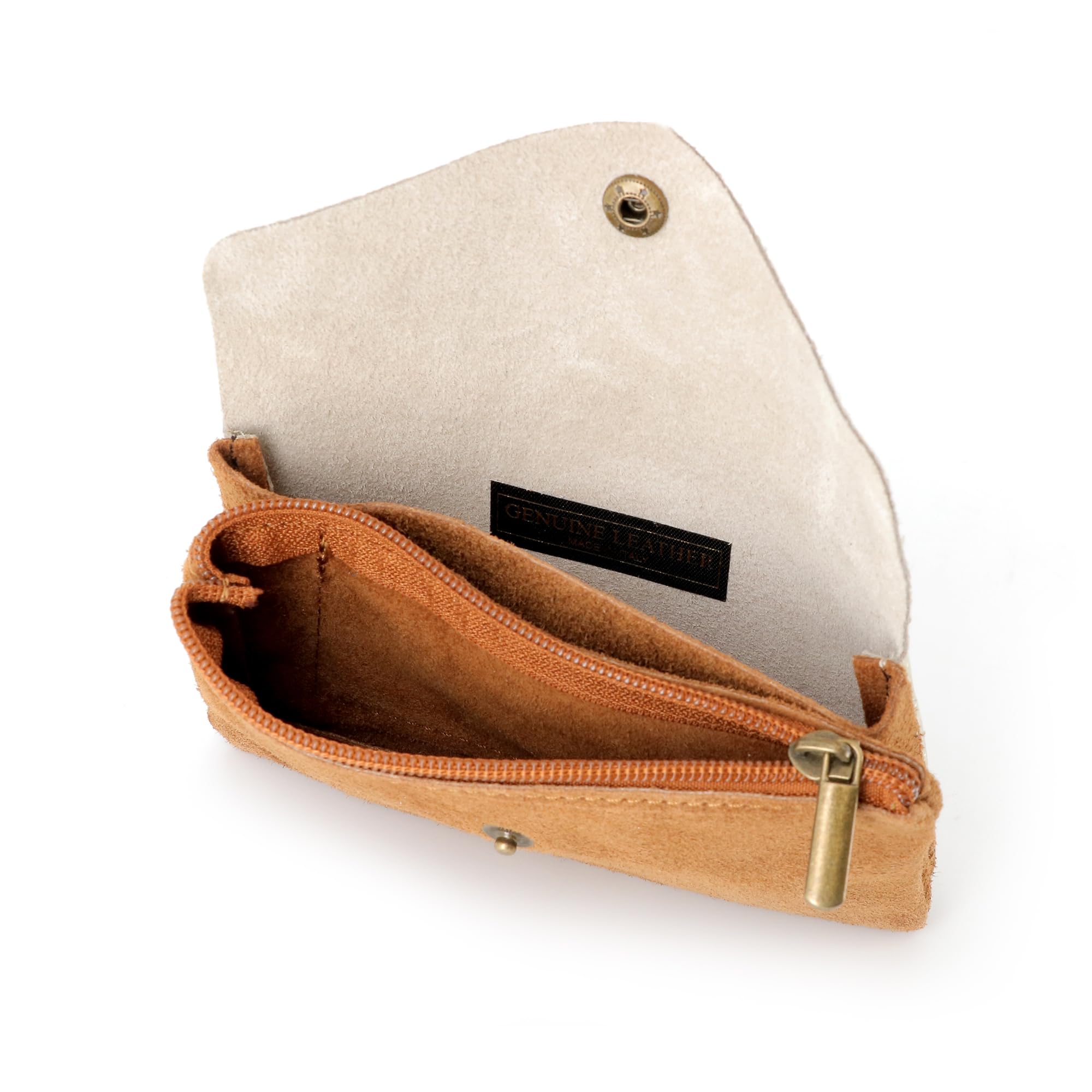 Double Tree - Porte-Monnaie Cartes Cuir Véritable Suède Irisé Femme - Portefeuille Pochette Rangement À Rabat - Format Mi-Long Taill M - Léger Pratique - Camel