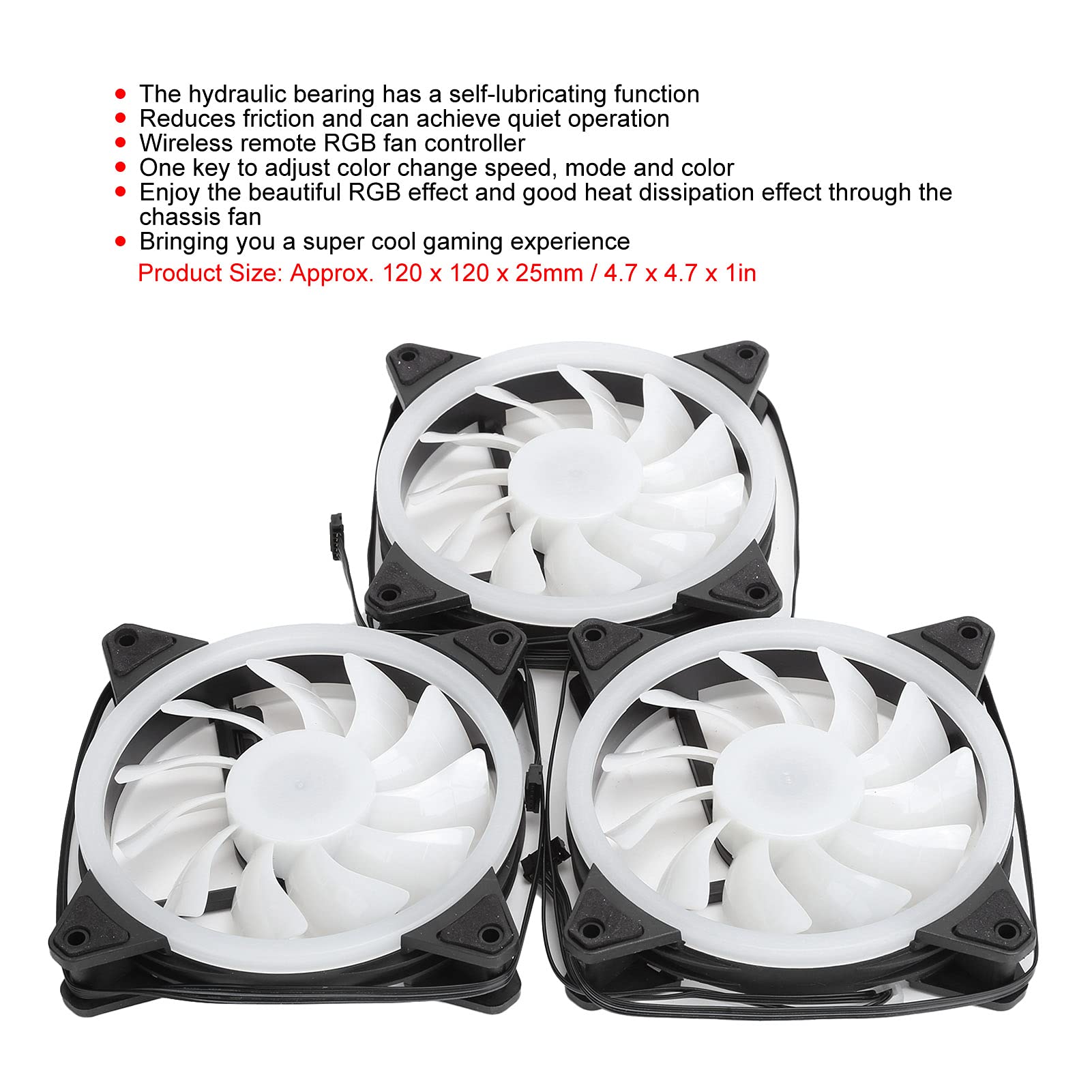 Computer Cooling Fan, 120mm RGB with Remote Control | Łożysko hydrauliczne, wyciszenie, silny przepływ powietrza, materiał ABS, łatwa instalacja