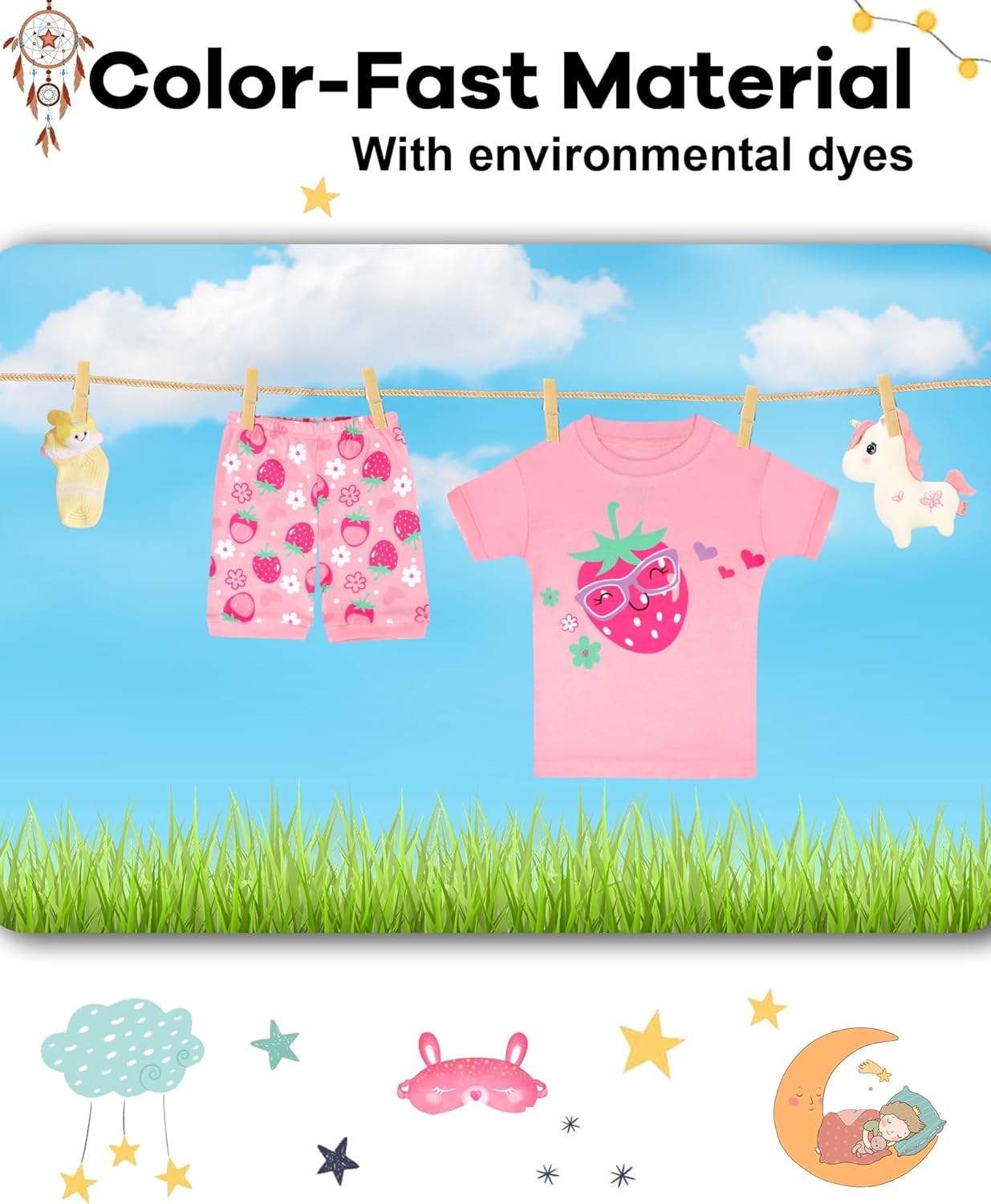 DAUGHTER QUEEN Girls Summer Pajamas Set 4 Pieces 100% Cotton Sleepwear Size 18 Months-12 Years - Image 7