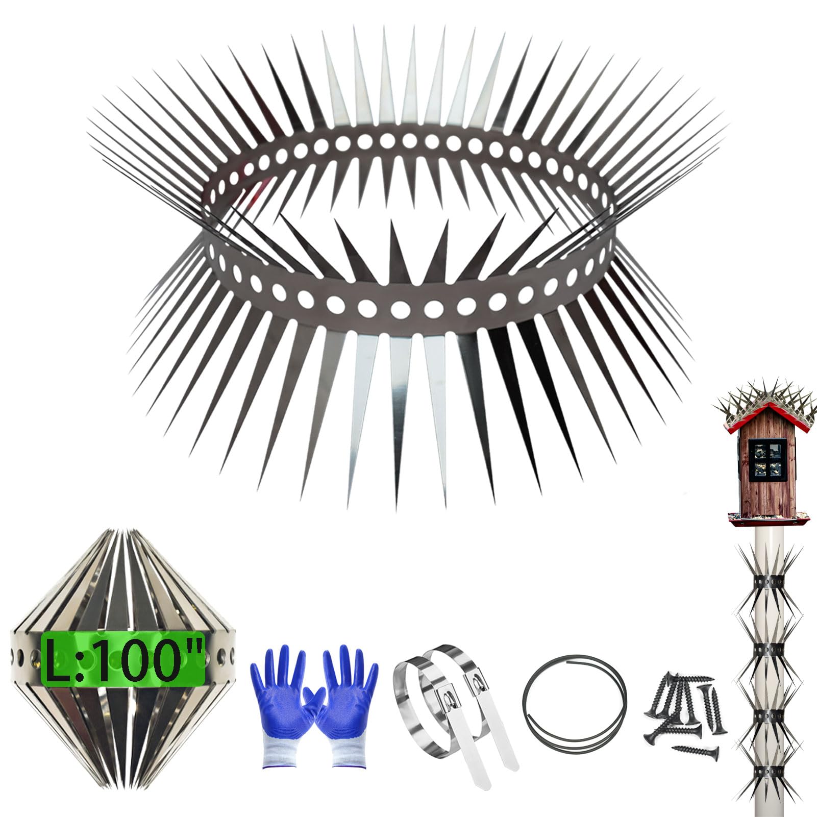 TIQUKDELY Outdoor Bird Spikes are Avoided Squirrels from Climbing Bird Feeder Poles and Going Over Fences. Arbitrary Bending and Winding Characteristics.(Size 100 inches)